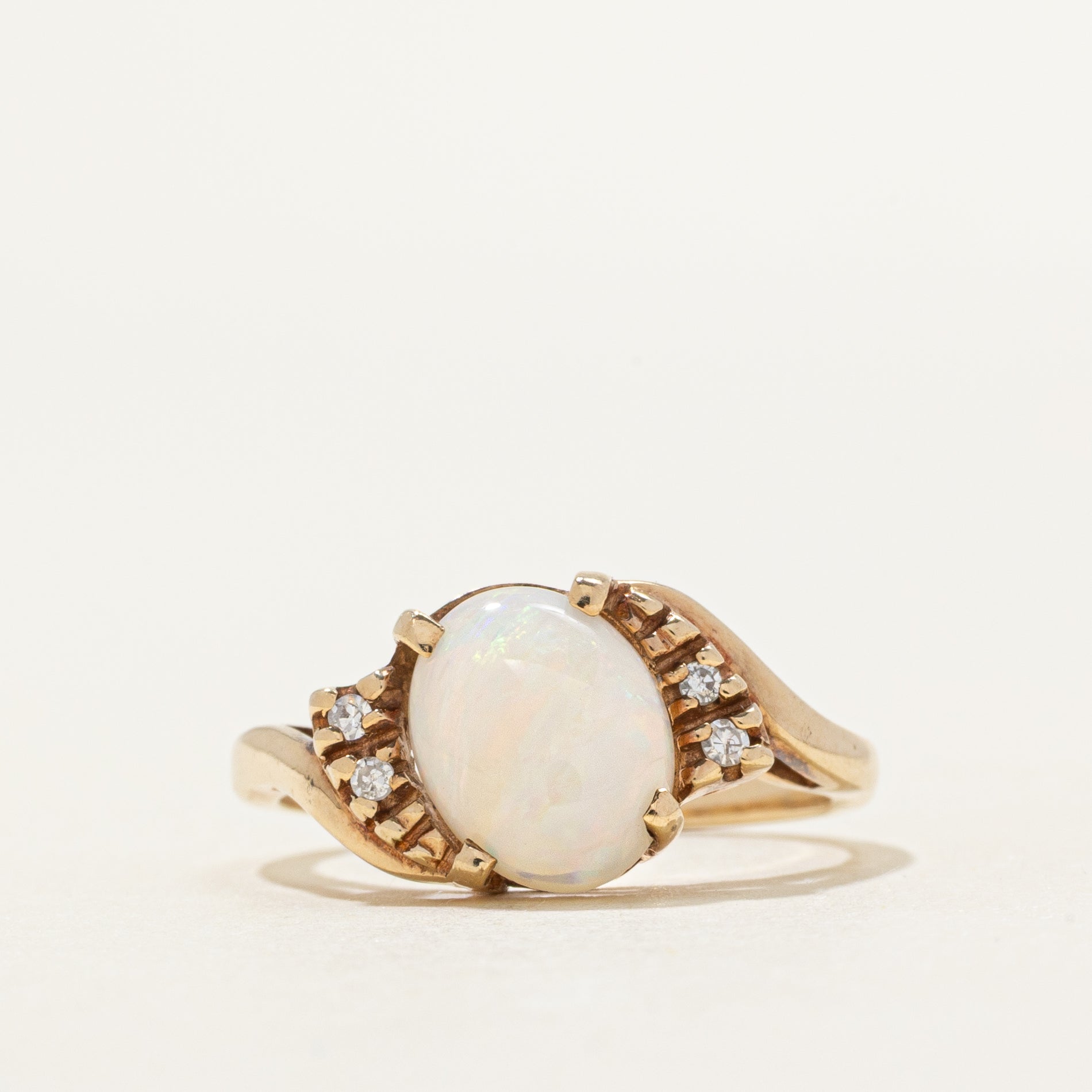 Cabochon Opal & Diamond Bypass Ring | 1.02ct, 0.02ctw | SZ 5.5