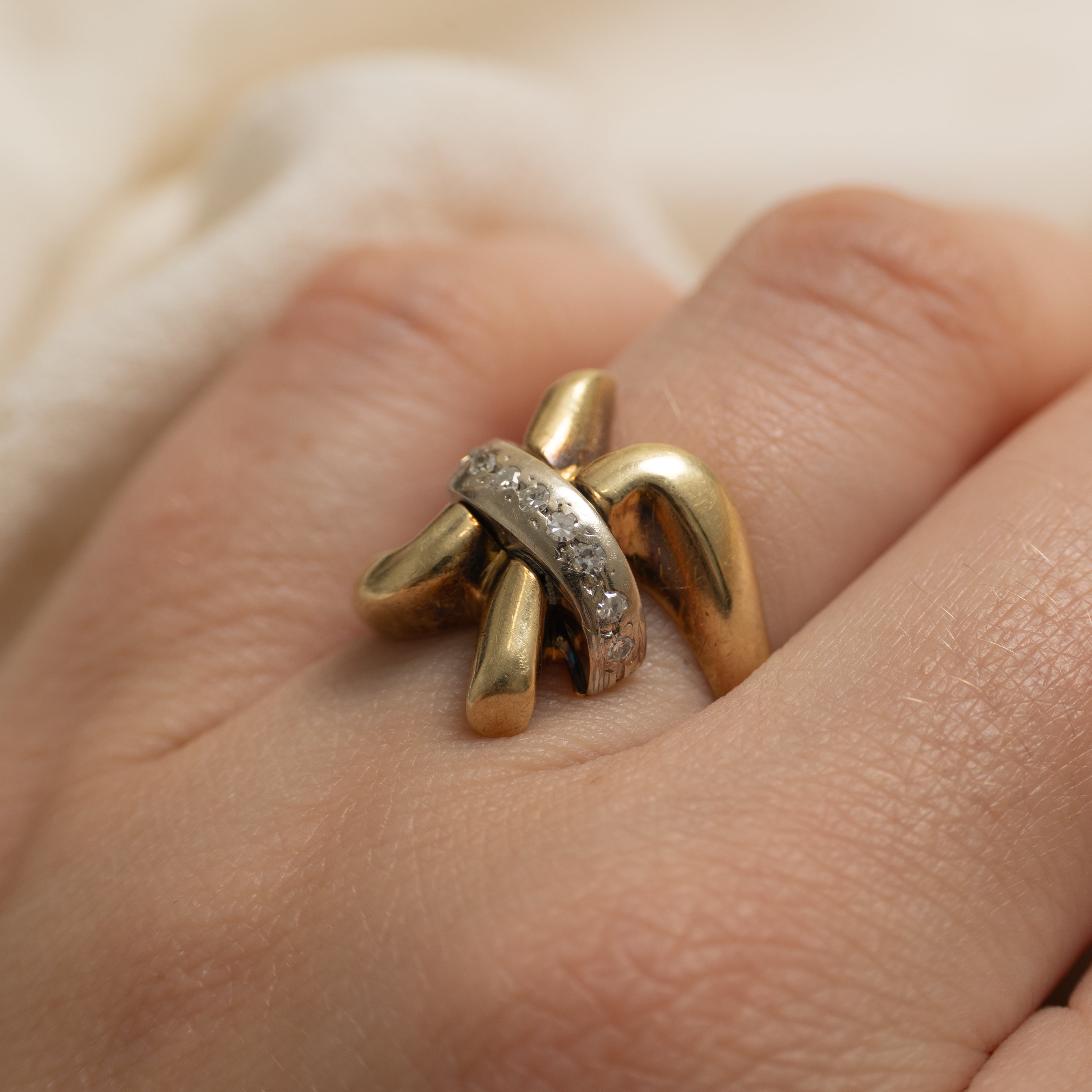 Two Tone Diamond Accent 'X' Cocktail Ring | SZ 5.5