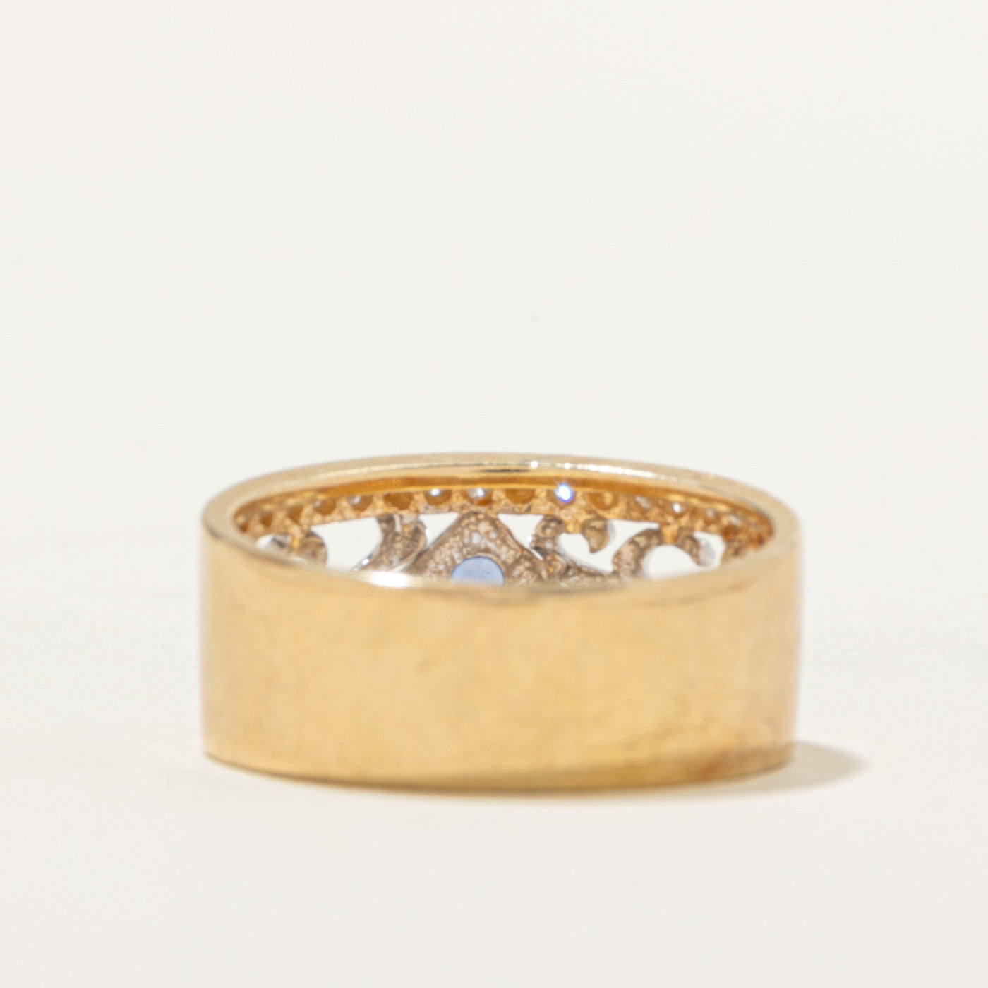 Sapphire & Diamond Edged Ornate Openwork Band | 0.30ct, 0.15ct | SZ 9