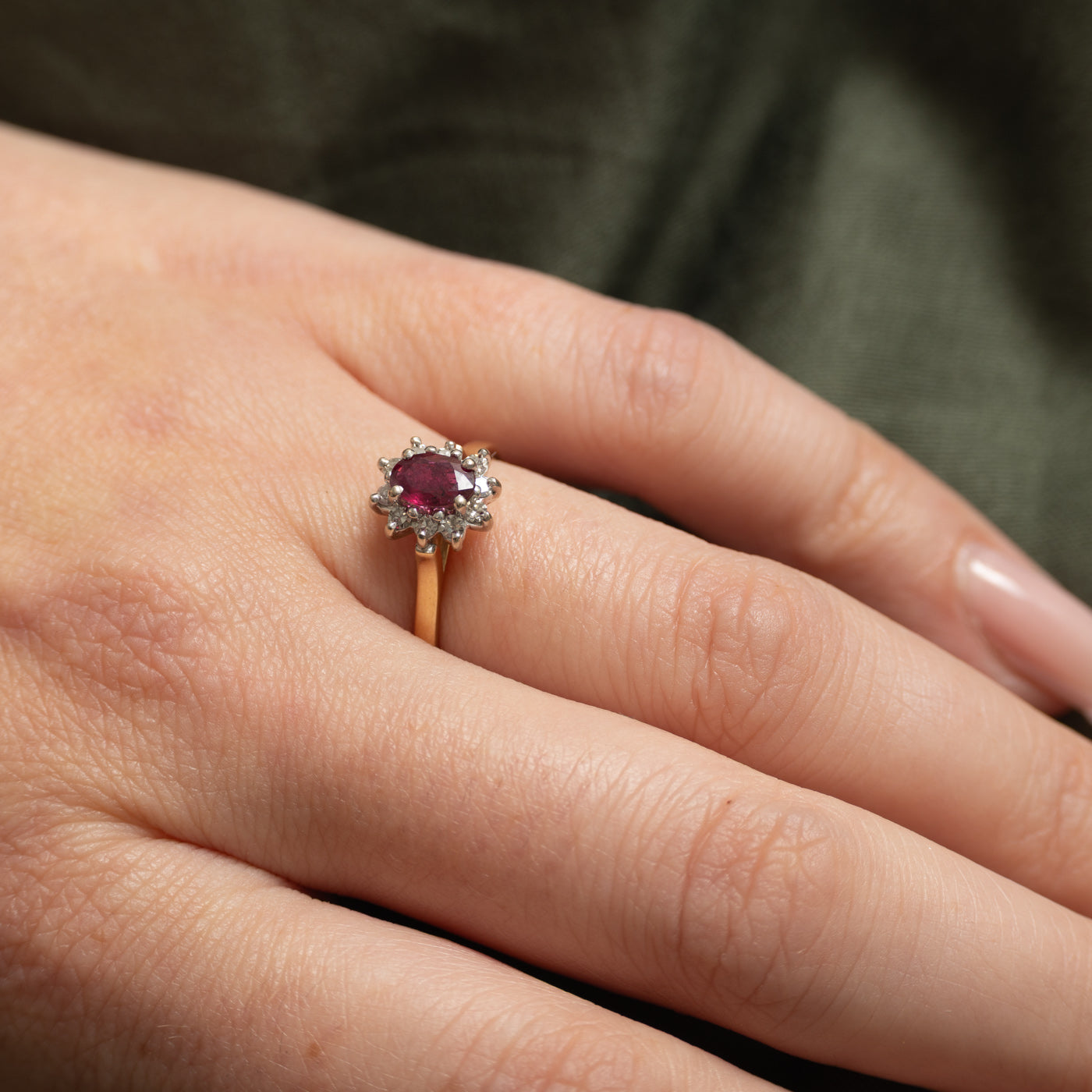 Oval Cut Ruby & Diamond Petal Halo Ring | 0.50ct, 0.20ctw | SZ 6