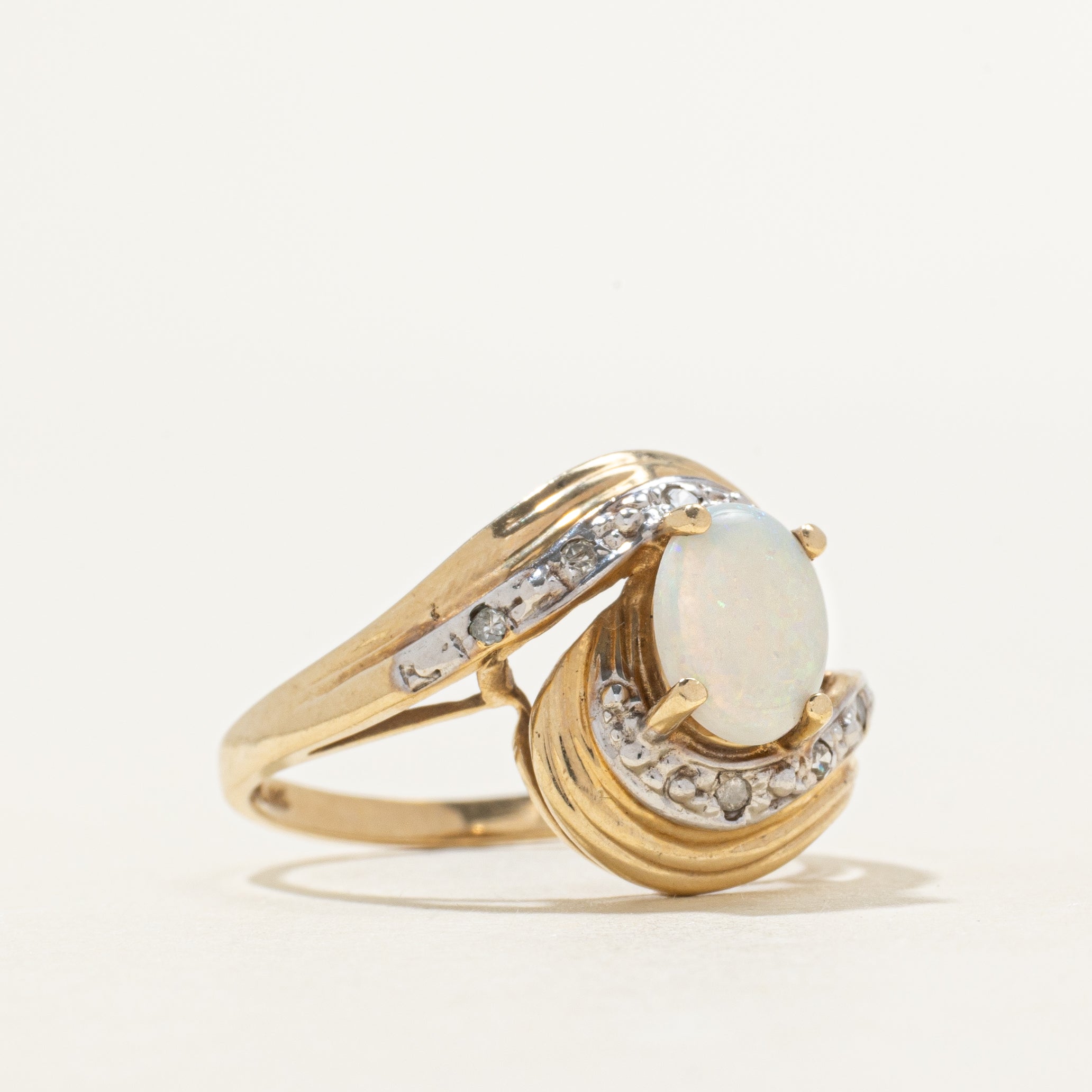 Cabochon Opal & Diamond Bypass Ring | 0.70ct, 0.03ctw | SZ 7.5