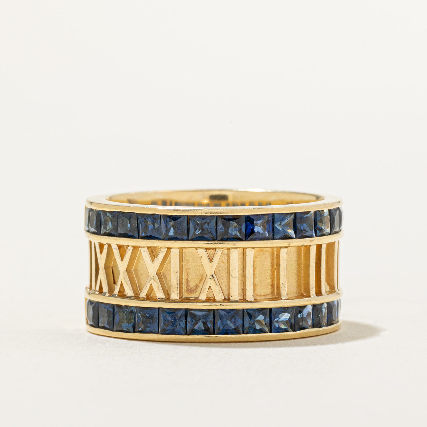 18k Multi Row Sapphire Roman Numerals Band | 3.50ctw | SZ 8.75