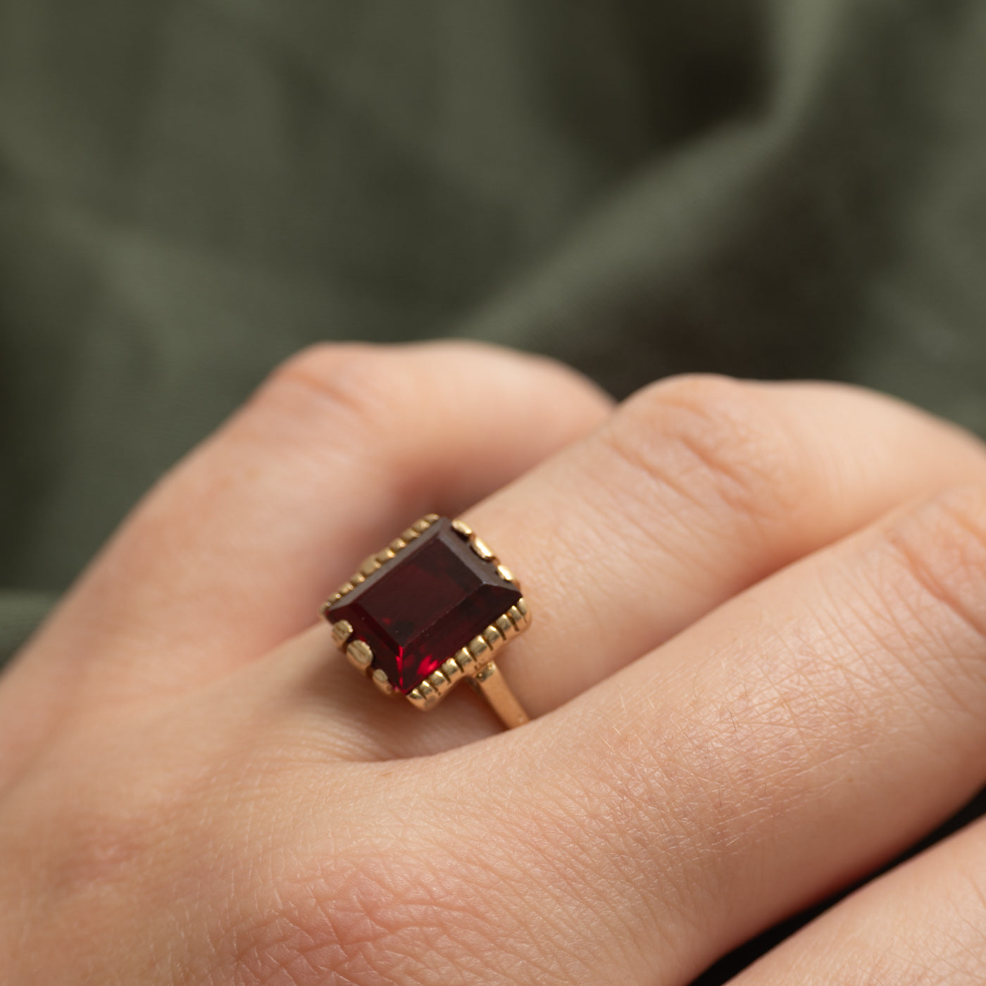 Rectangle Cut Synthetic Ruby Ring | 4.00ct | SZ 5.25