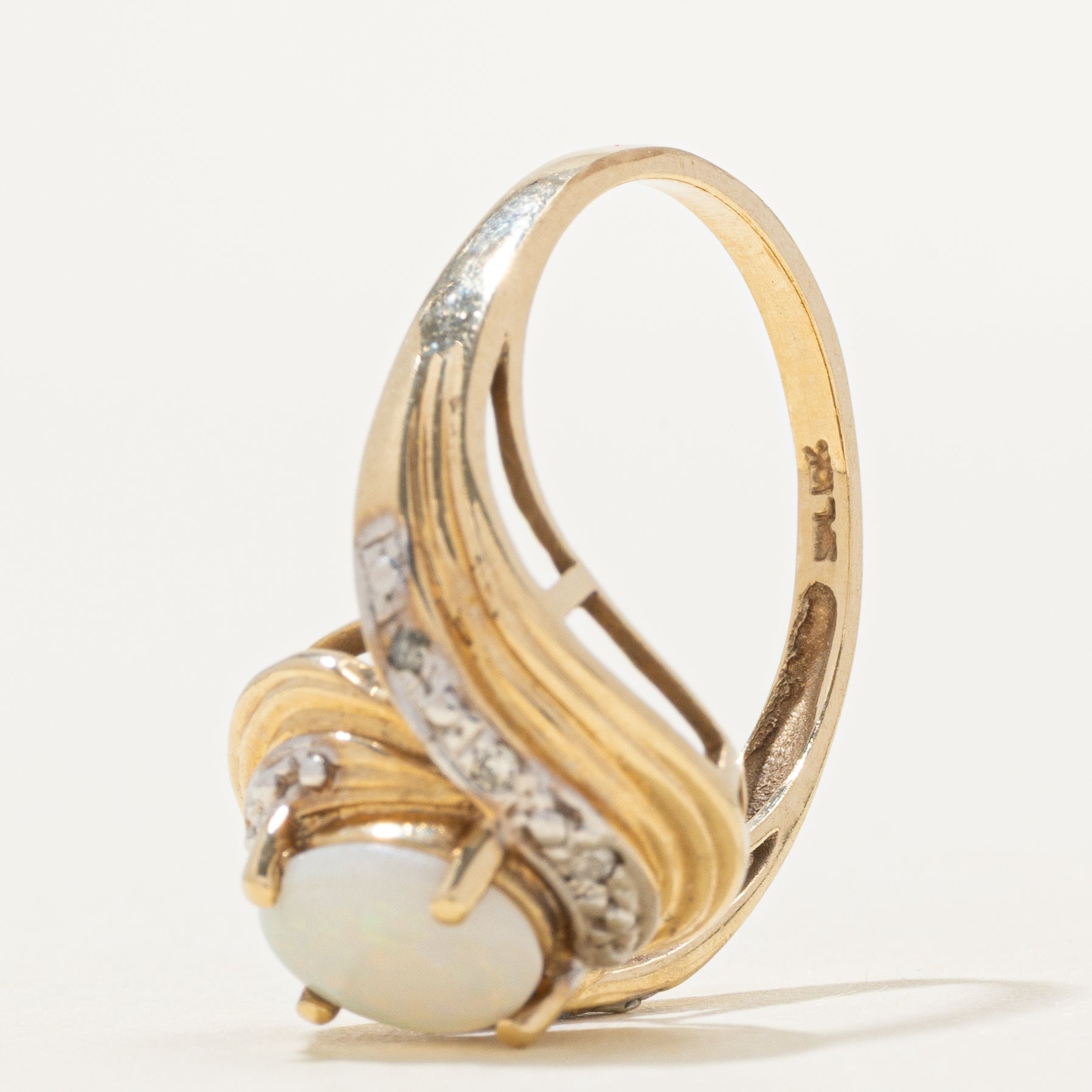 Cabochon Opal & Diamond Bypass Ring | 0.70ct, 0.03ctw | SZ 7.5