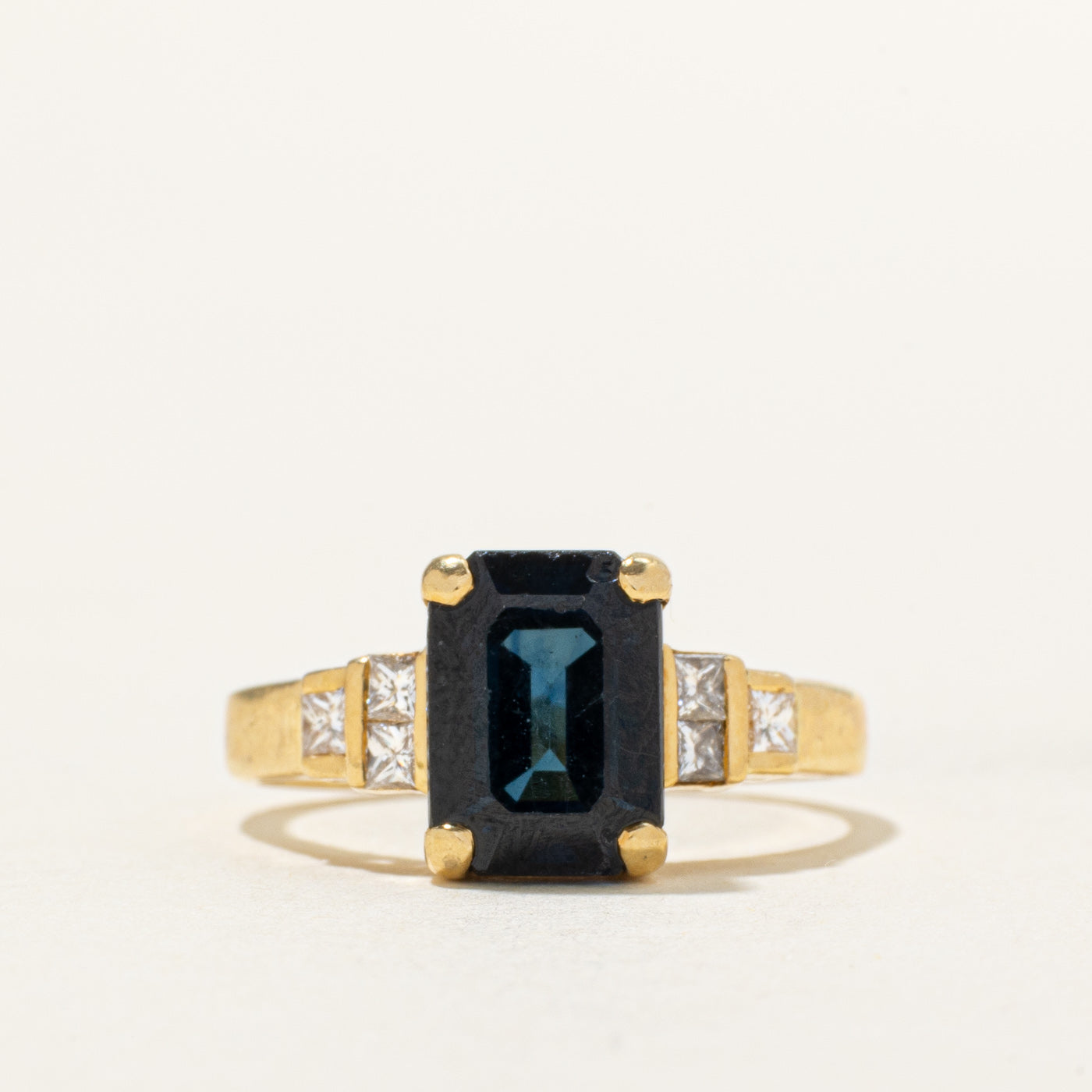 18k Emerald Cut Sapphire & Diamond Accented Ring | 2.70ct, 0.20ct | SZ 5.25