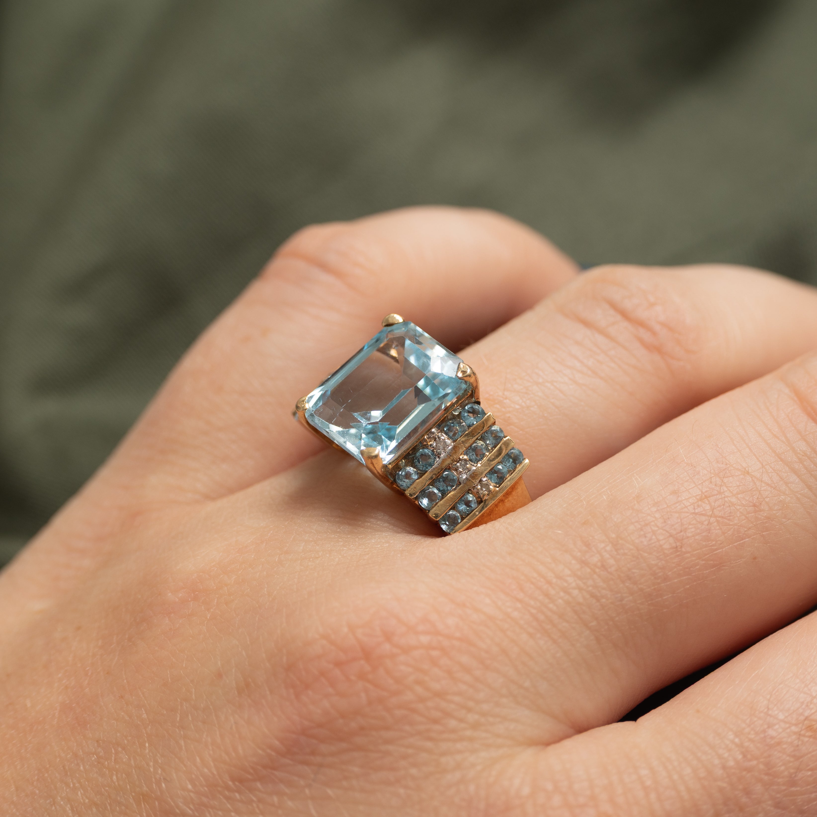 Blue Topaz & Diamond Cocktail Ring | 9.00ctw | SZ 6.75