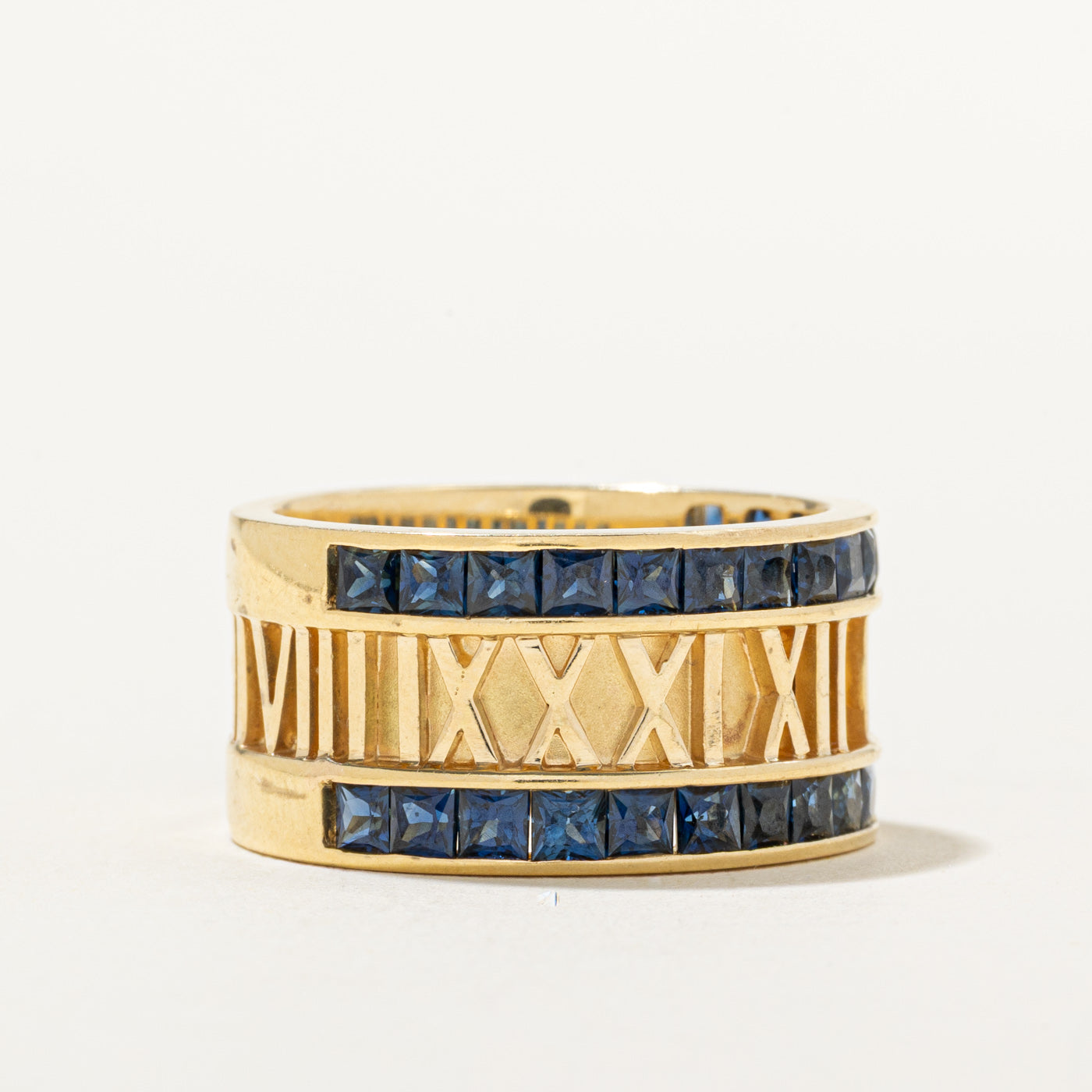 18k Multi Row Sapphire Roman Numerals Band | 3.50ctw | SZ 8.75