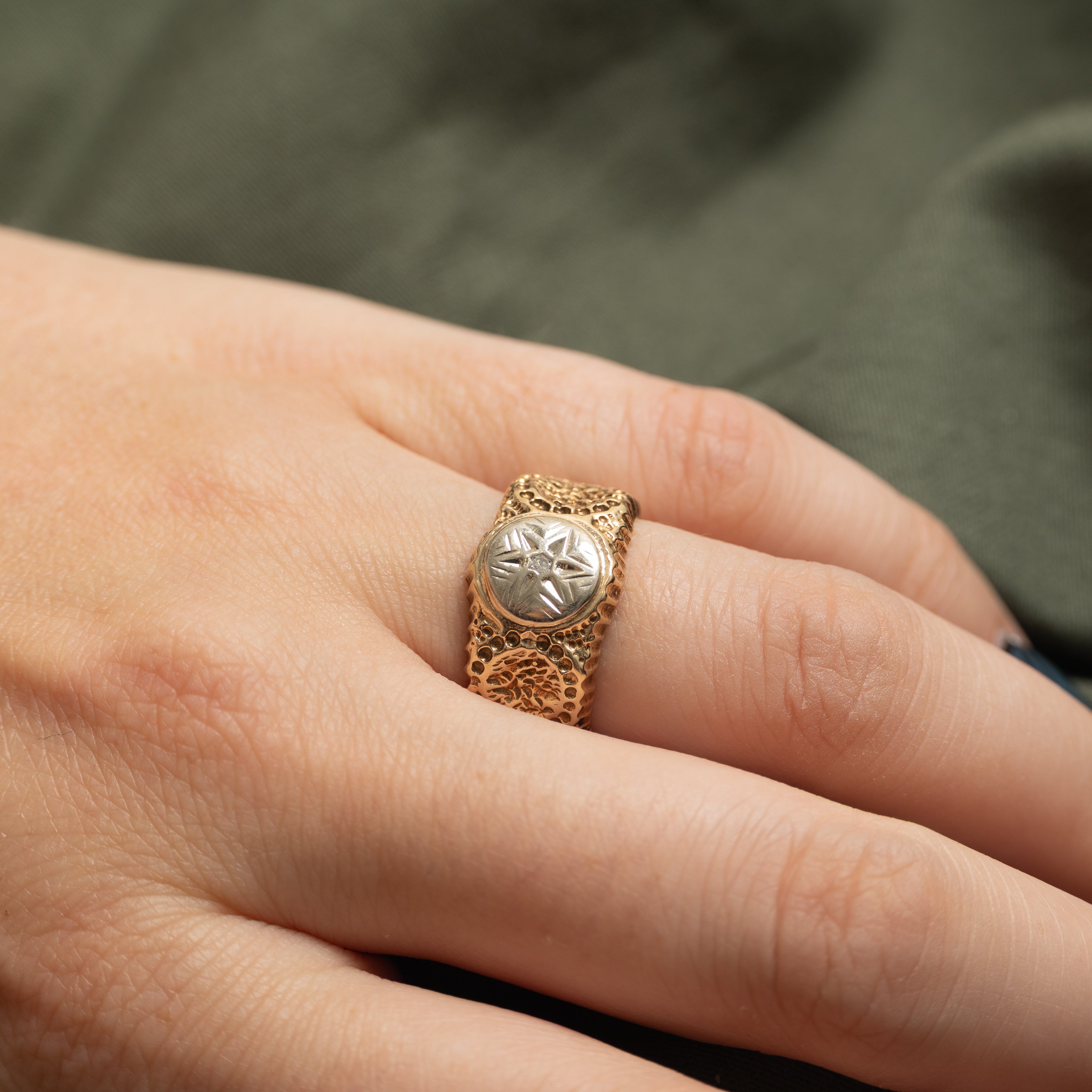 Two-Tone Diamond Textured Floral Ring | SZ 7