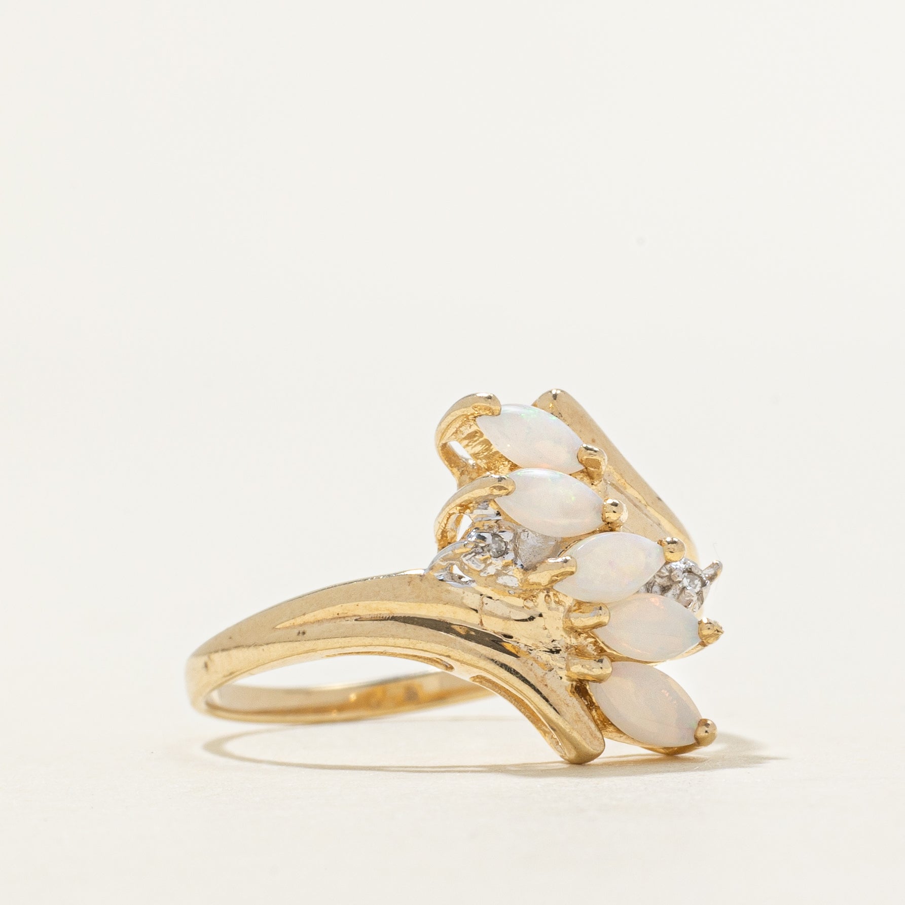 Five Stone Opal & Diamond Bypass Ring | 0.32ctw, 0.002ctw | SZ 7