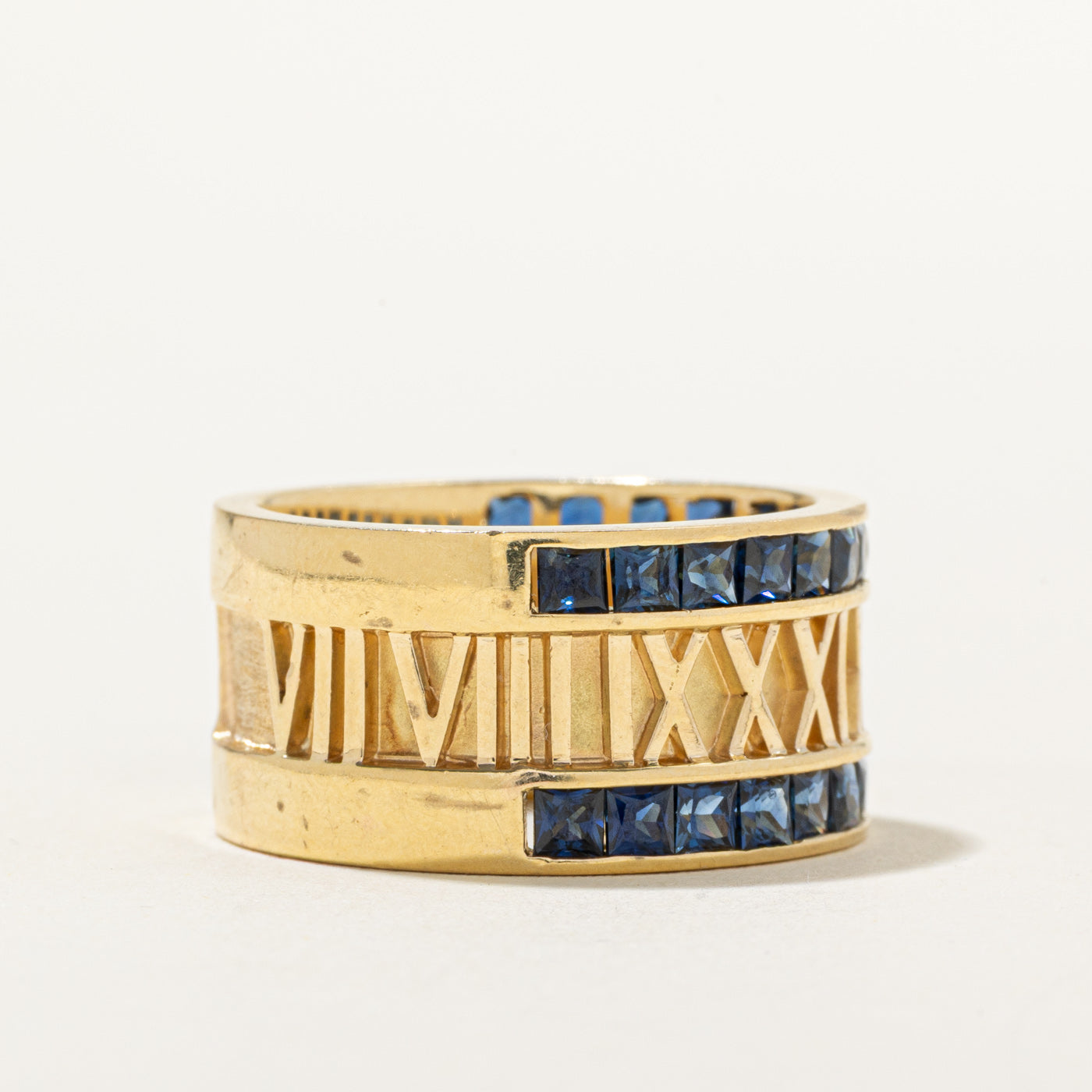 18k Multi Row Sapphire Roman Numerals Band | 3.50ctw | SZ 8.75