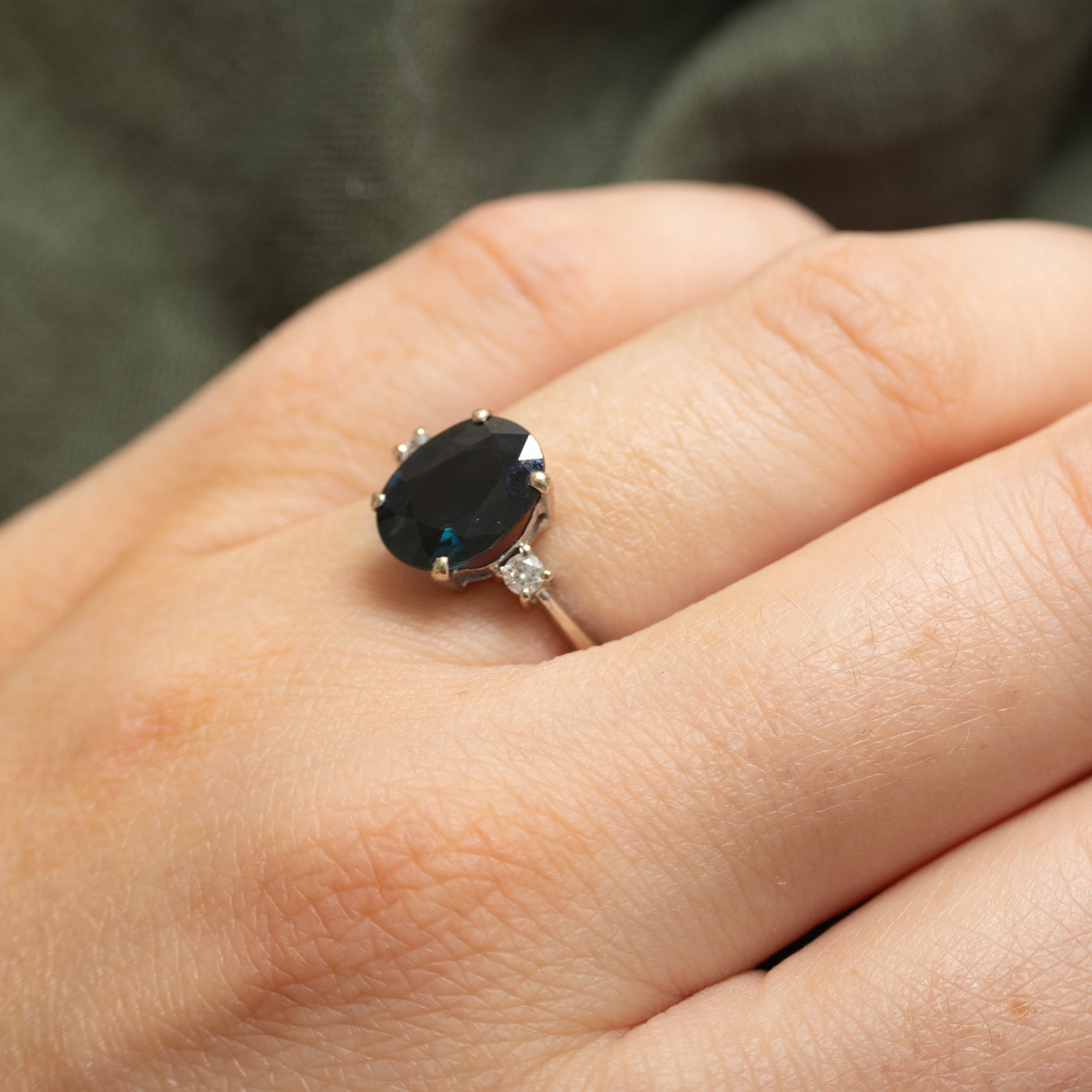 18k Oval Cut Sapphire & Diamond Accented Ring | 2.50ct, 0.08ctw | SZ 5