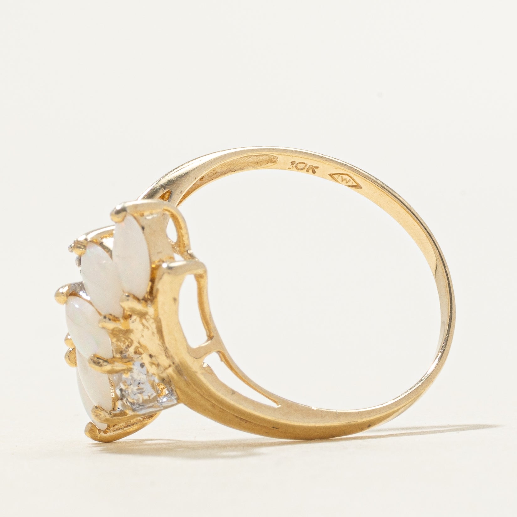 Five Stone Opal & Diamond Bypass Ring | 0.32ctw, 0.002ctw | SZ 7