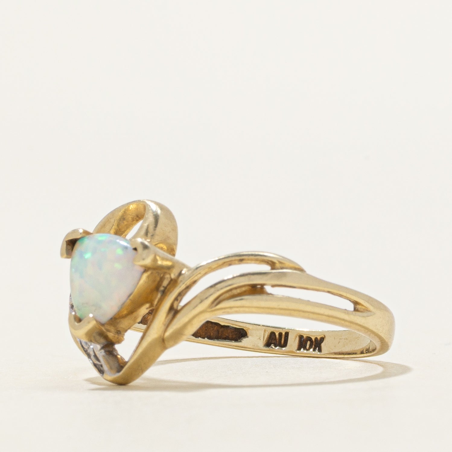 Trillion Cut Opal & Diamond Openwork Ring | 0.22ct, 0.004ctw | SZ 7