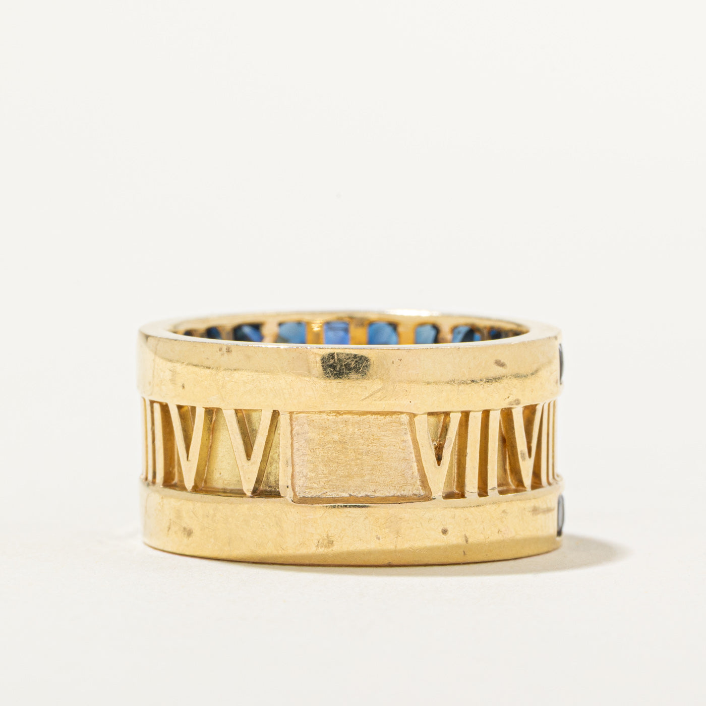 18k Multi Row Sapphire Roman Numerals Band | 3.50ctw | SZ 8.75