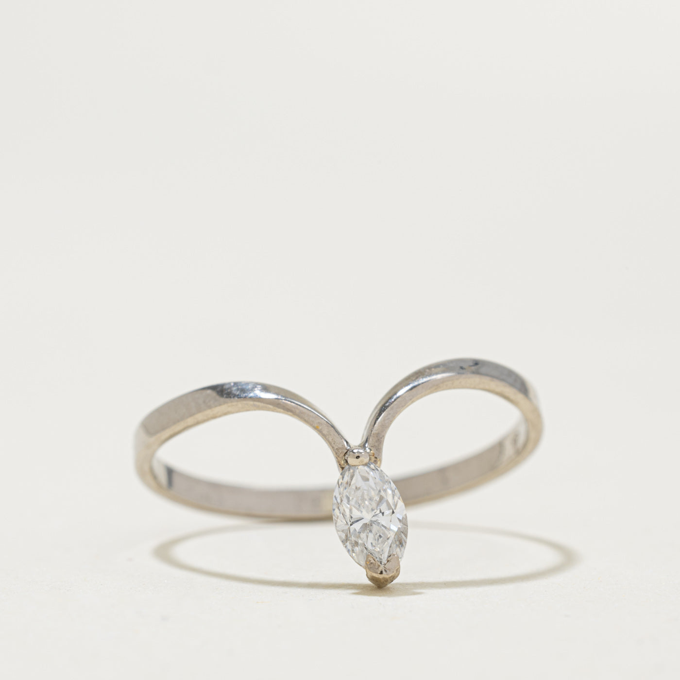 18k Solitaire Marquise Cut Diamond Chevron Ring | 0.18ct | SZ 7.25