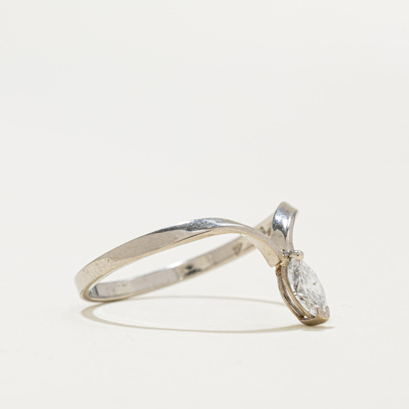 18k Solitaire Marquise Cut Diamond Chevron Ring | 0.18ct | SZ 7.25