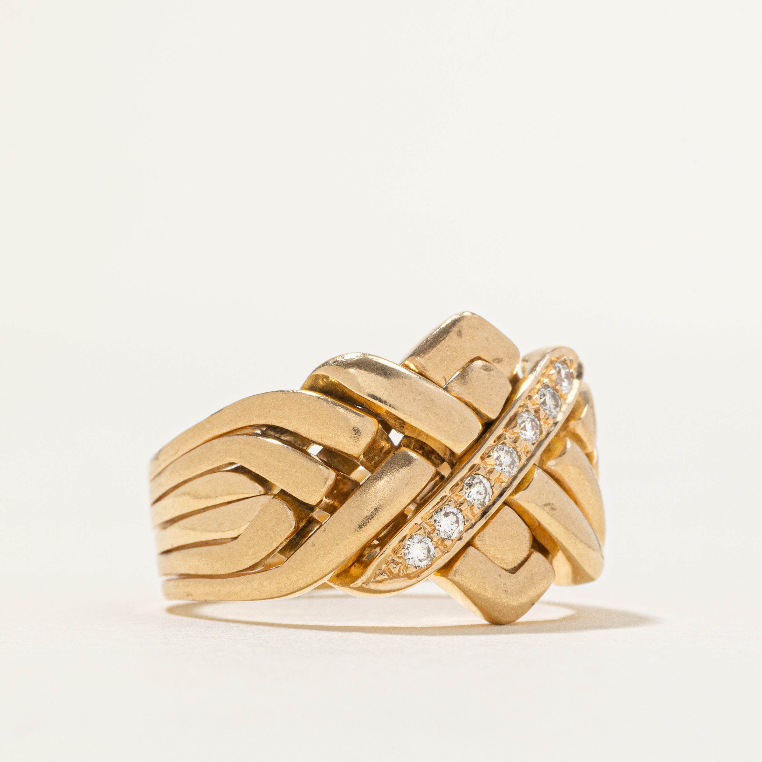18k Diagonal Diamond Soldered Puzzle Ring | 0.15ctw | SZ 11