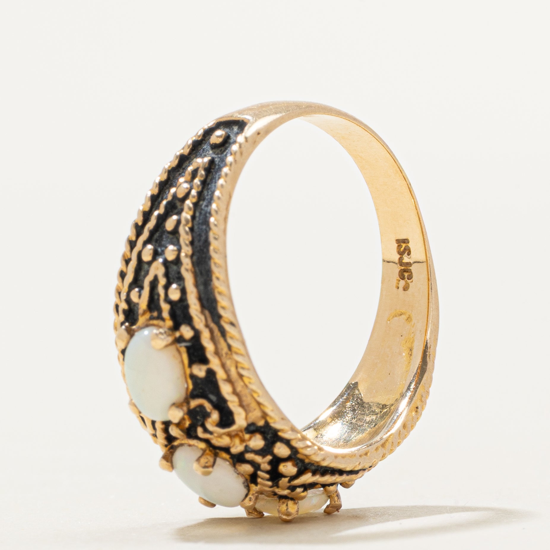 Three Stone Opal Textured Ring | 0.29ctw | SZ 7