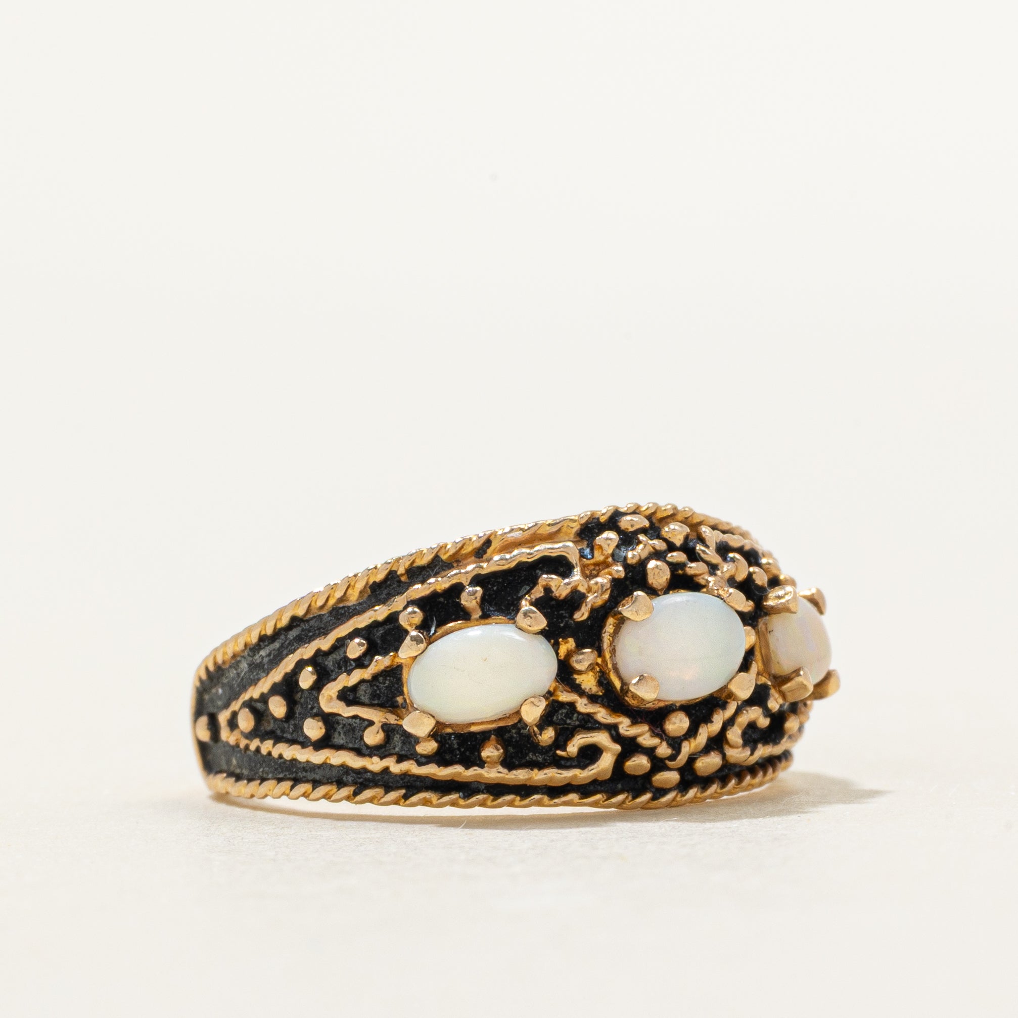 Three Stone Opal Textured Ring | 0.29ctw | SZ 7