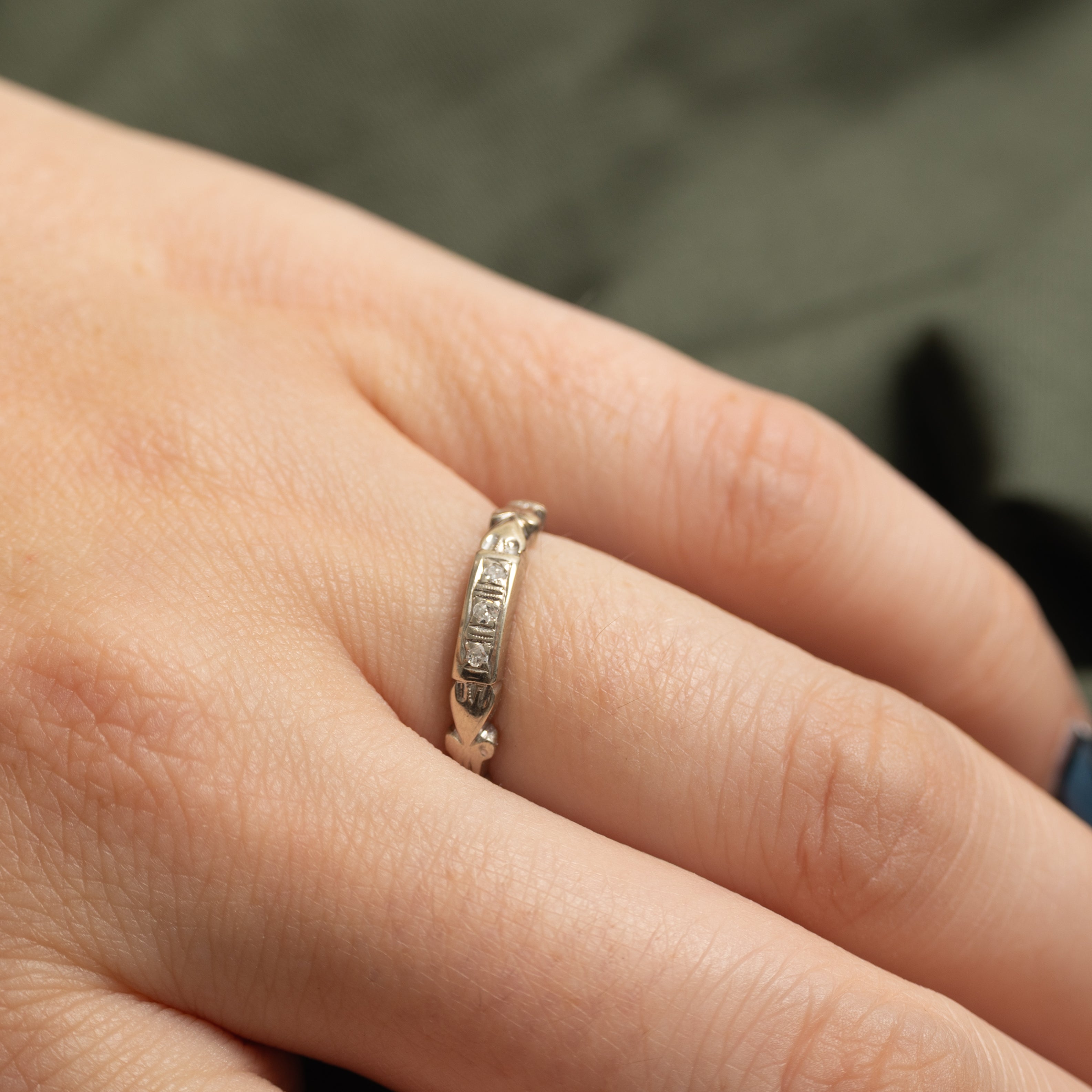Three-Stone Diamond Engraved Ring | SZ 6