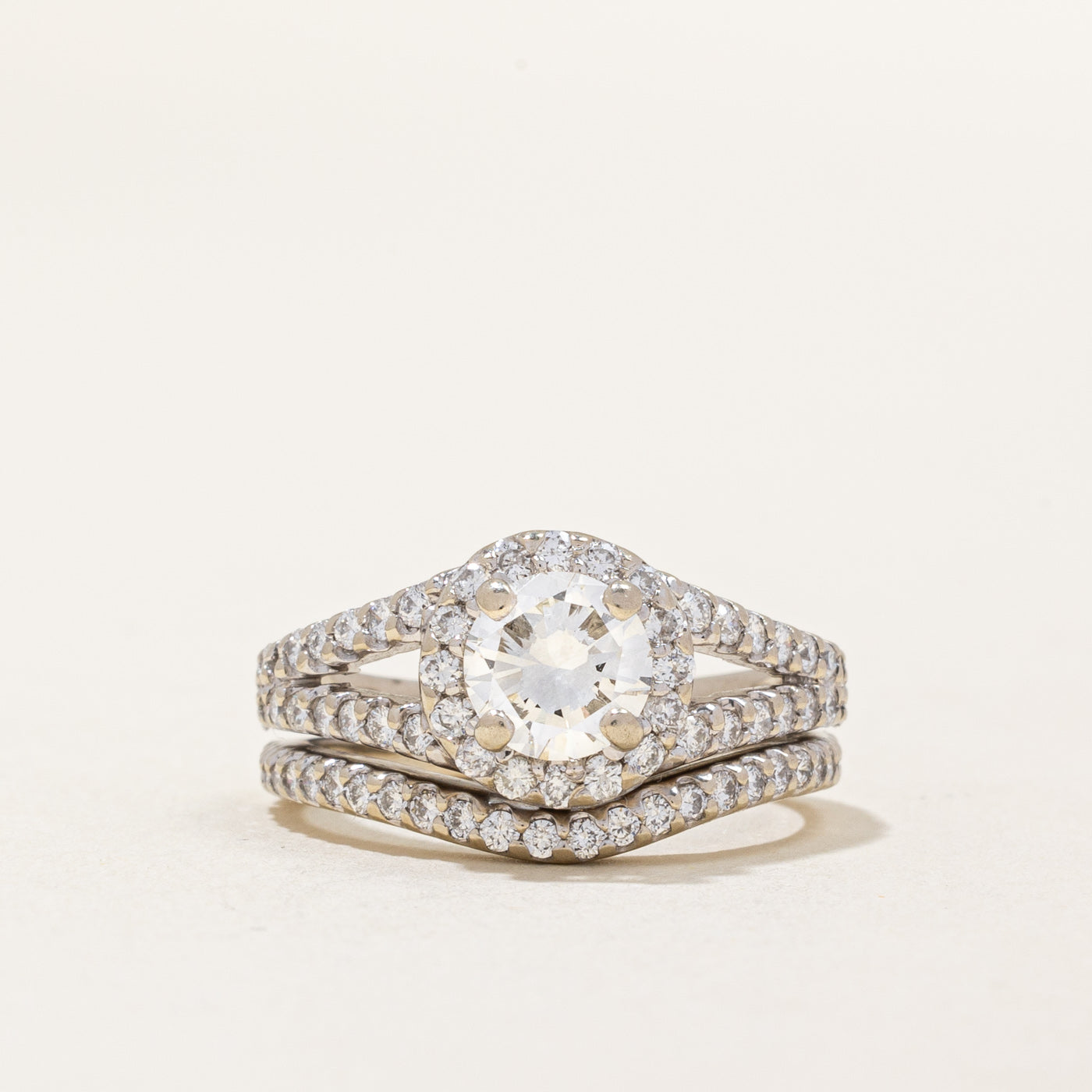 Fused Diamond Wedding Ring Set | 1.45ctw VS1 H | SZ 6.5 |
