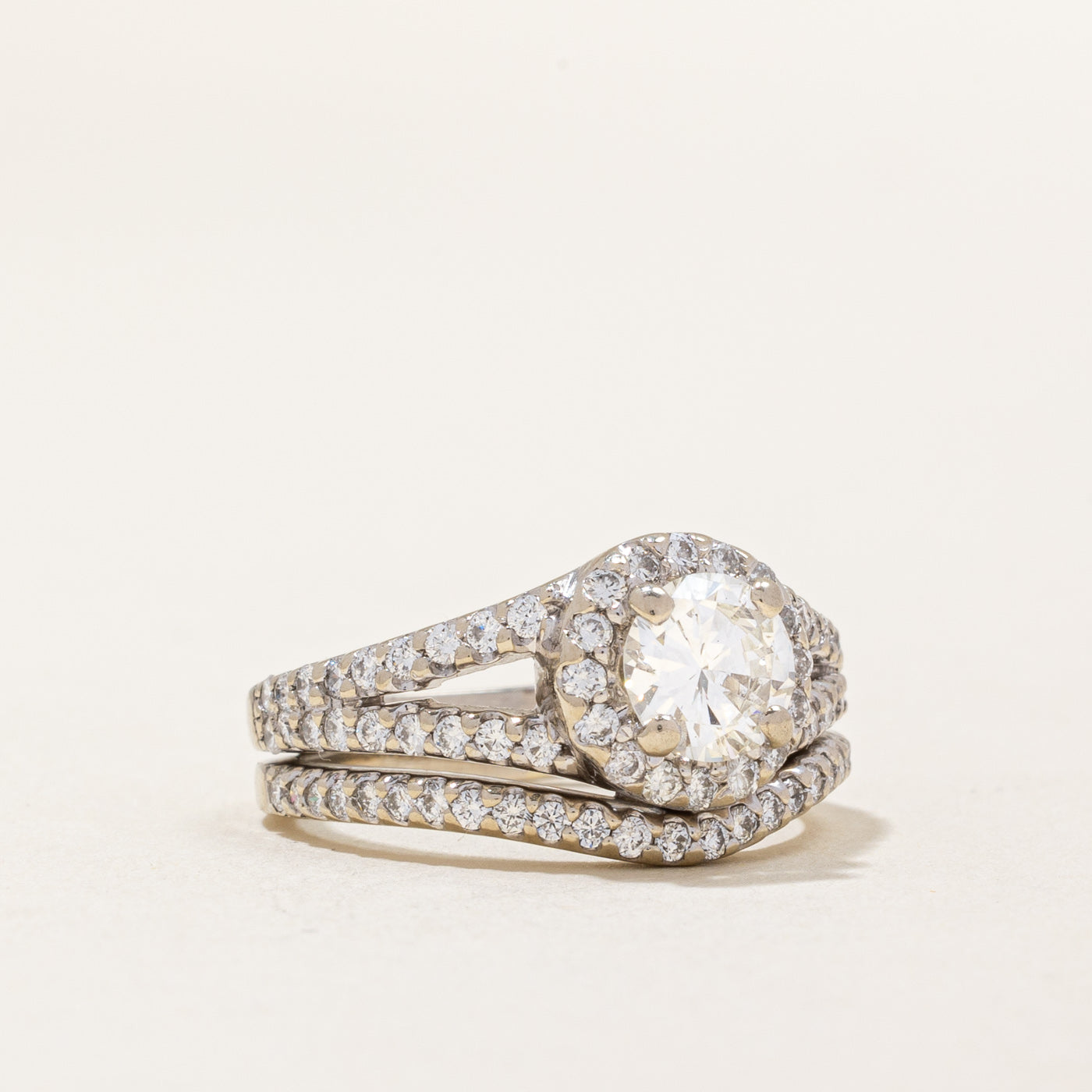 Fused Diamond Wedding Ring Set | 1.45ctw VS1 H | SZ 6.5 |