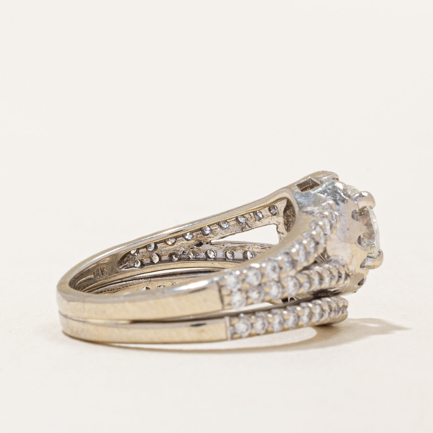 Fused Diamond Wedding Ring Set | 1.45ctw VS1 H | SZ 6.5 |
