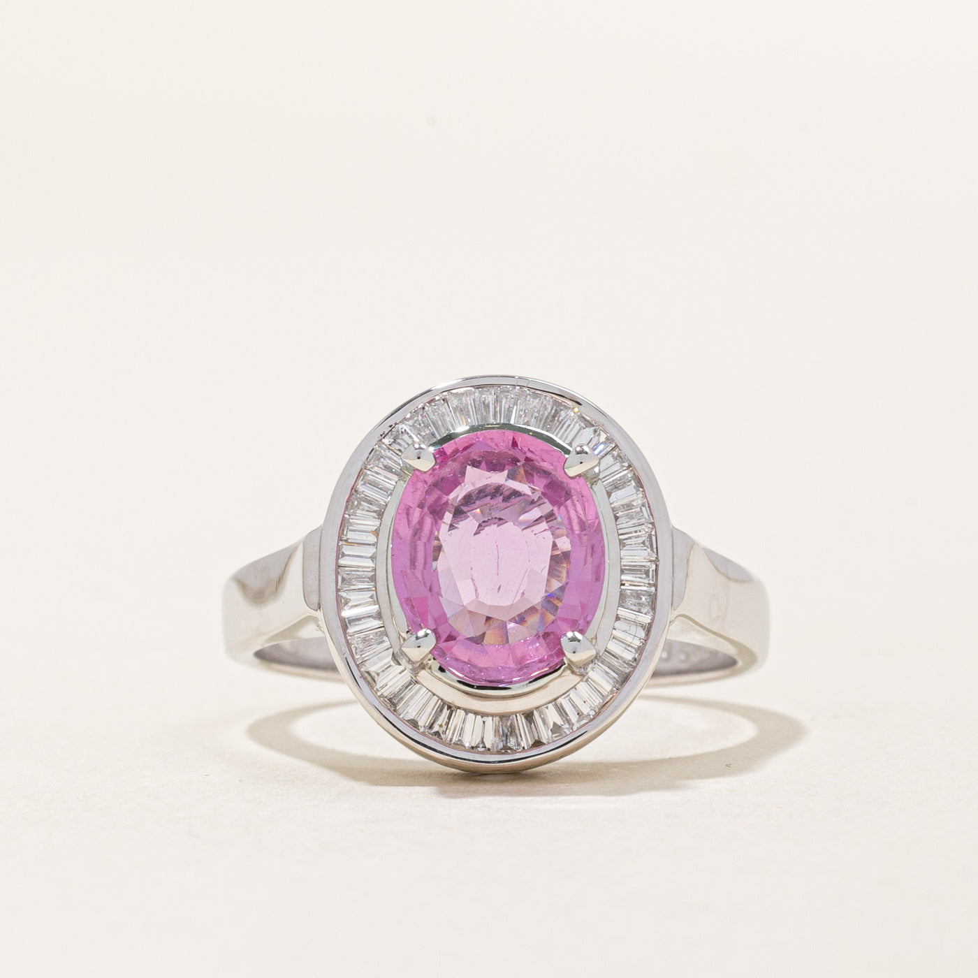 Bague halo saphir rose et diamants | 2,03 ct, 0,45 ct au total | Taille 9,25 |