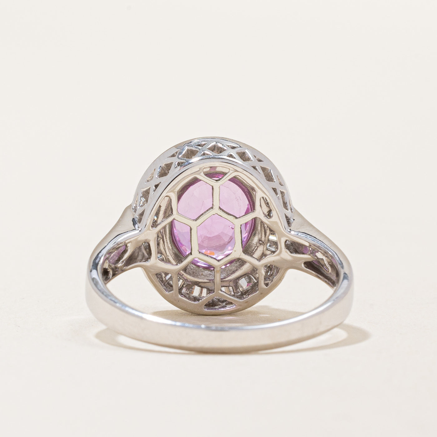 Bague halo saphir rose et diamants | 2,03 ct, 0,45 ct au total | Taille 9,25 |