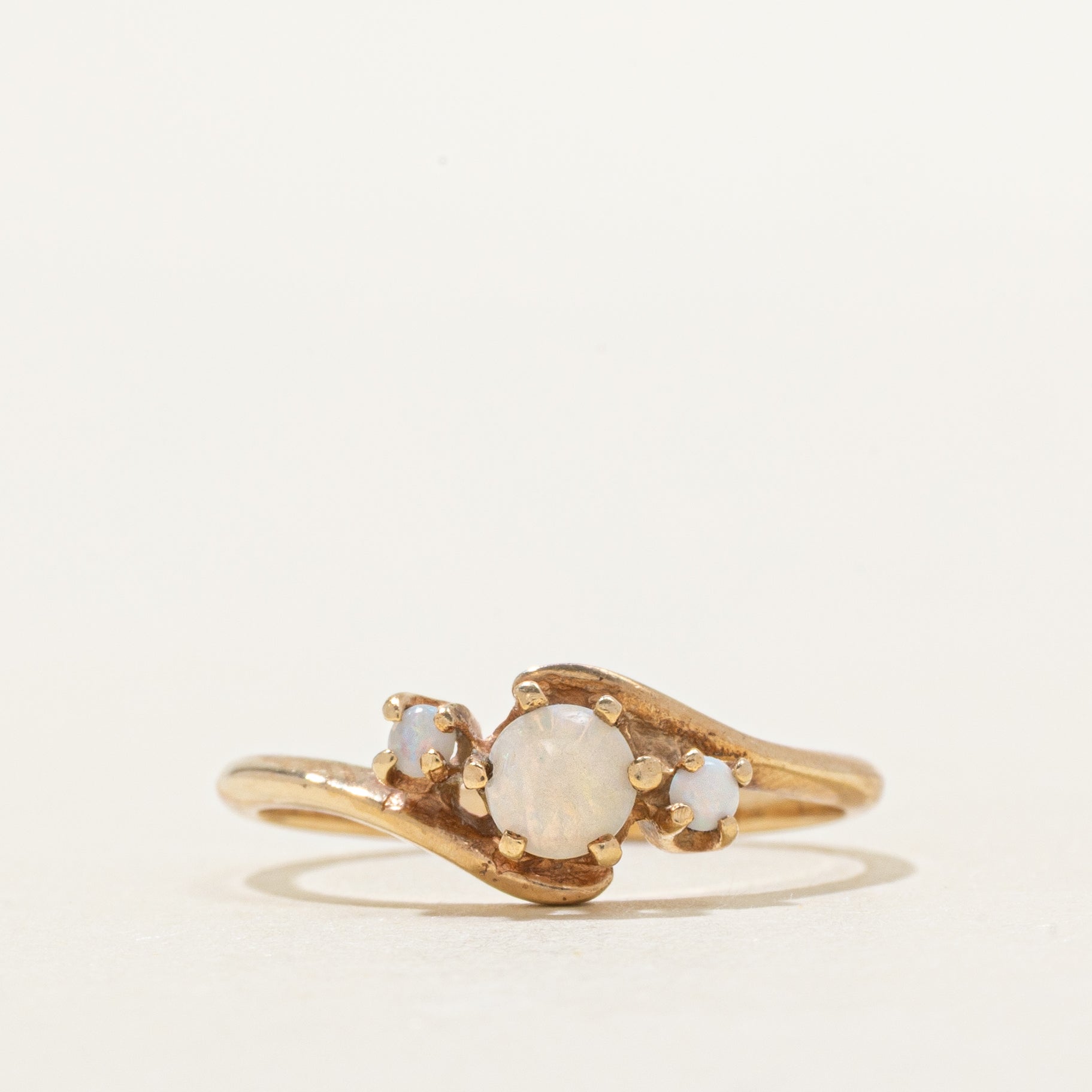 Three Stone Opal Bypass Ring | 0.13ctw | SZ 5.25