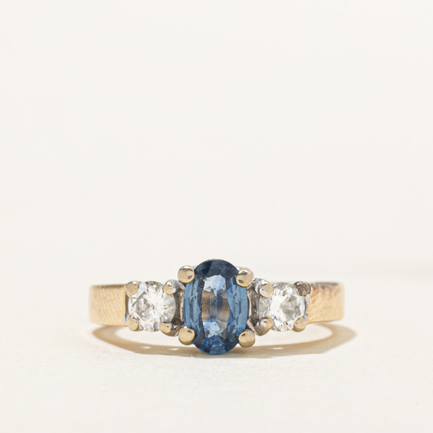 Three Stone Oval Cut Sapphire & Diamond Ring | 0.54ct, 0.24ct | SZ 3.5