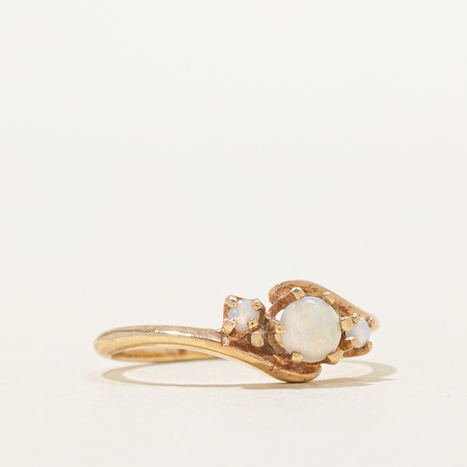 Three Stone Opal Bypass Ring | 0.13ctw | SZ 5.25