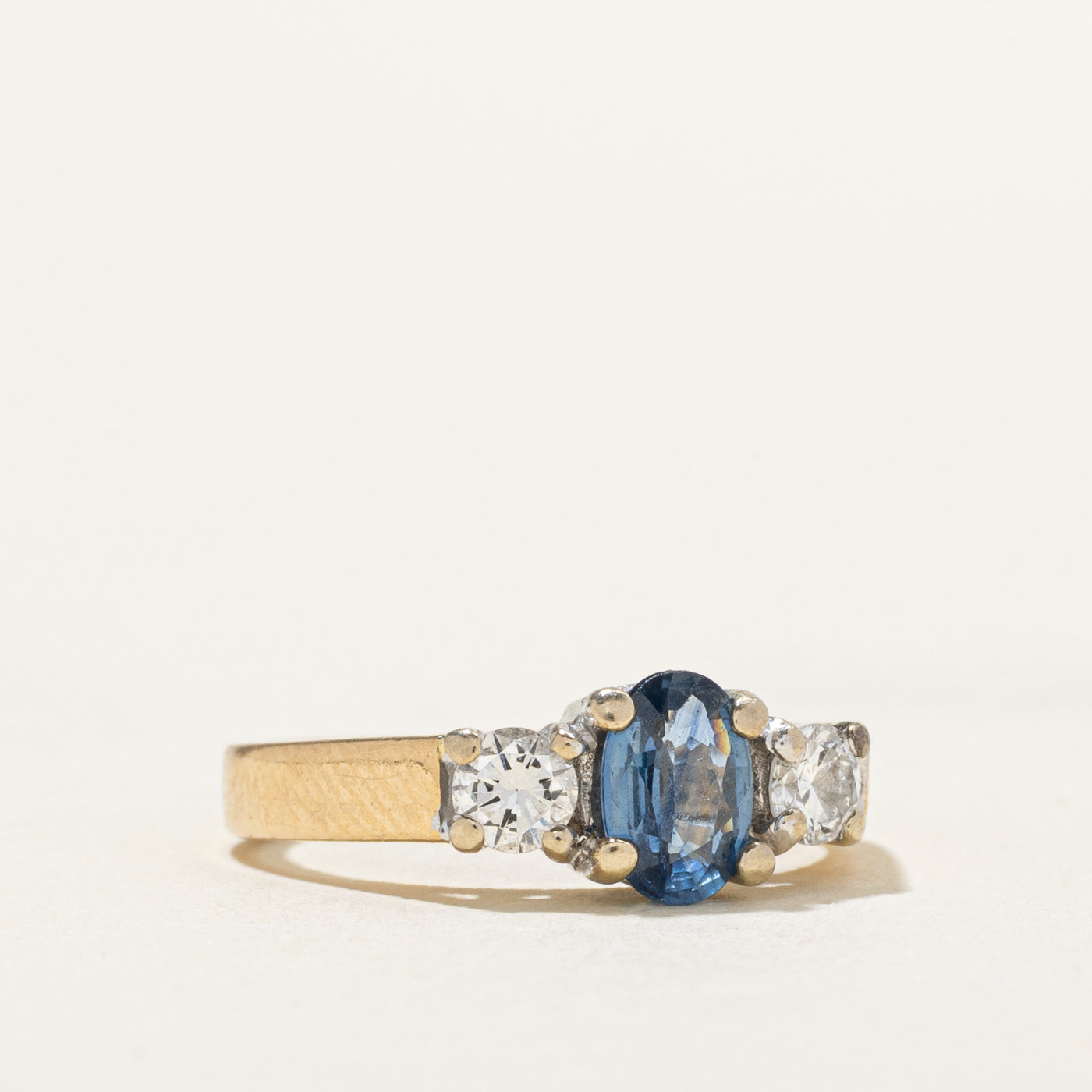 Three Stone Oval Cut Sapphire & Diamond Ring | 0.54ct, 0.24ct | SZ 3.5