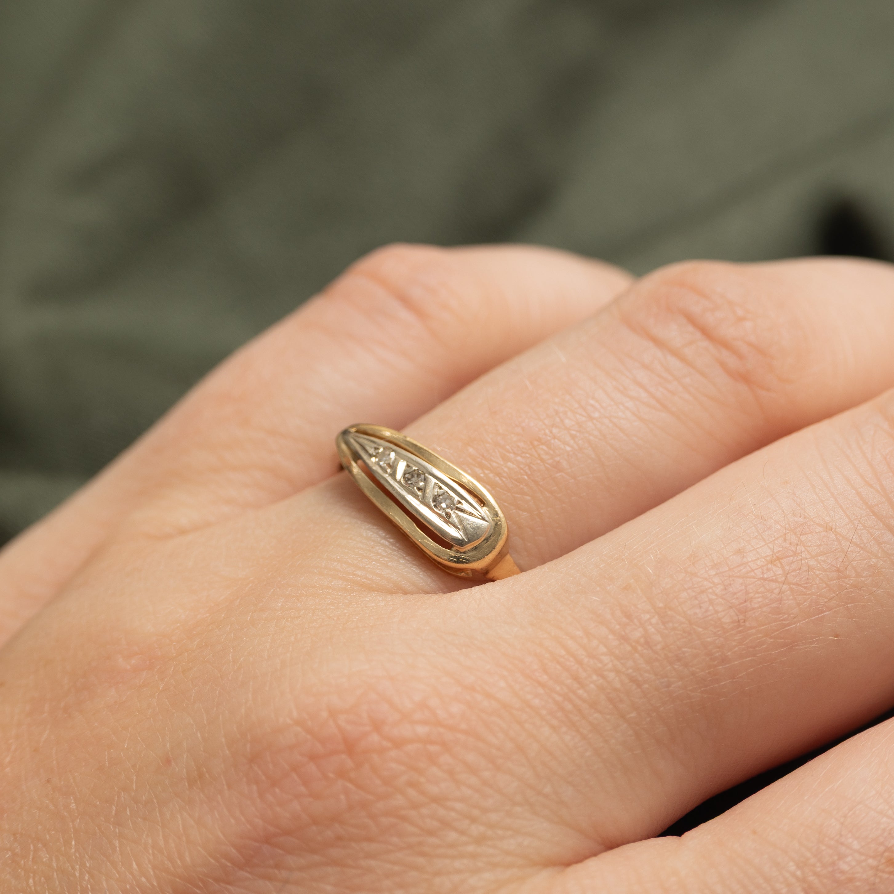 Three Stone Diamond Pear Shaped Ring | SZ 8.5
