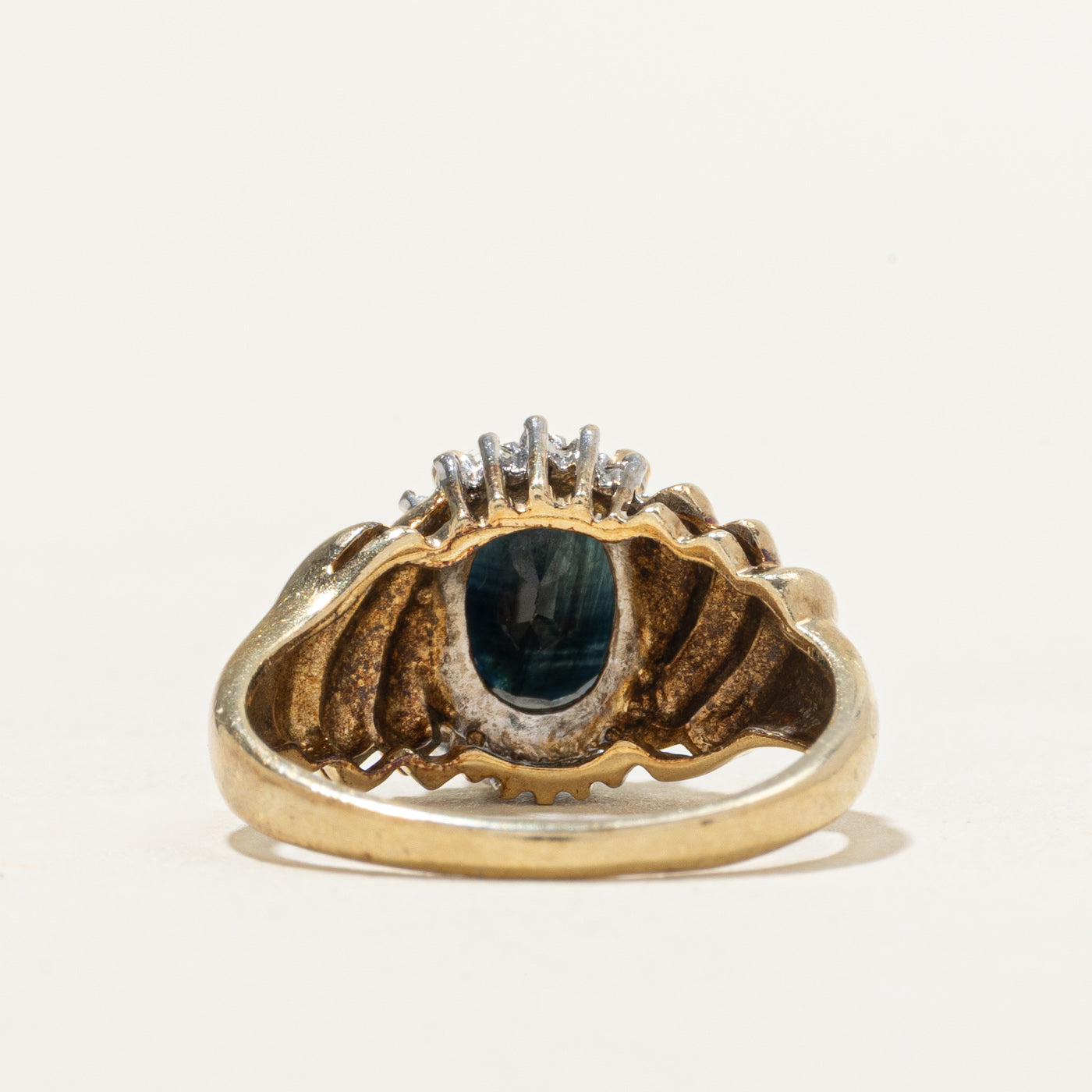 Sapphire & Diamond Petal Halo Grooved Ring | 1.60ct, 0.01ct | SZ 4.75