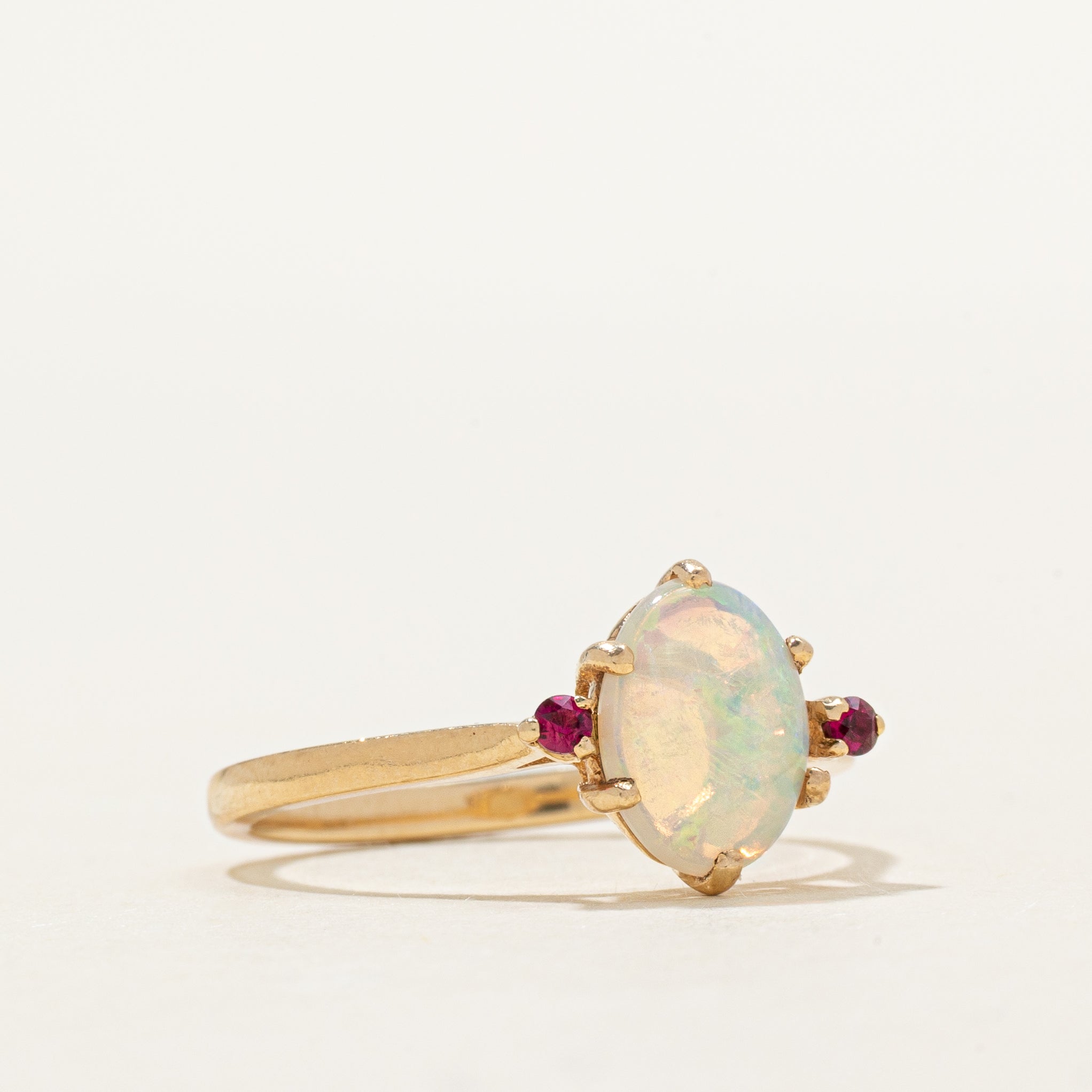 Cabochon Opal & Ruby Ring | 0.57ct, 0.03ctw | SZ 6.75