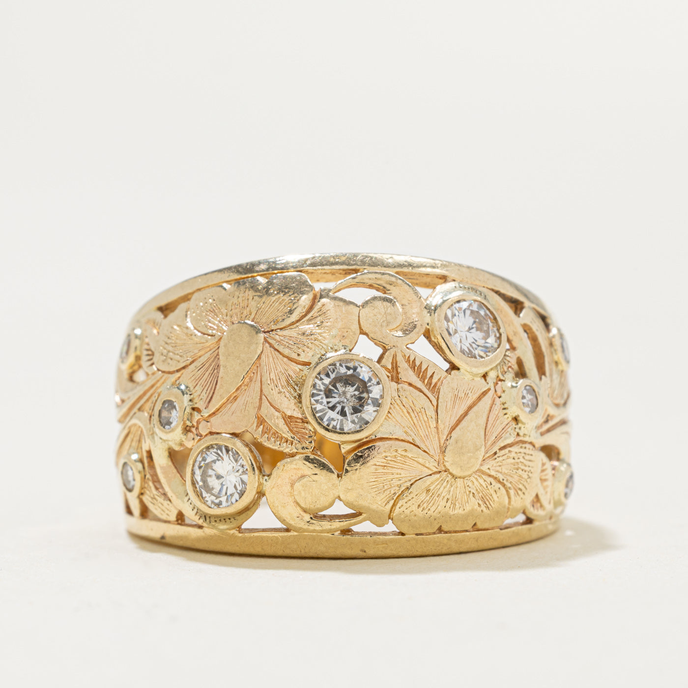 14k Scattered Diamond Openwork Floral Ring | 0.48ctw | SZ 8.25