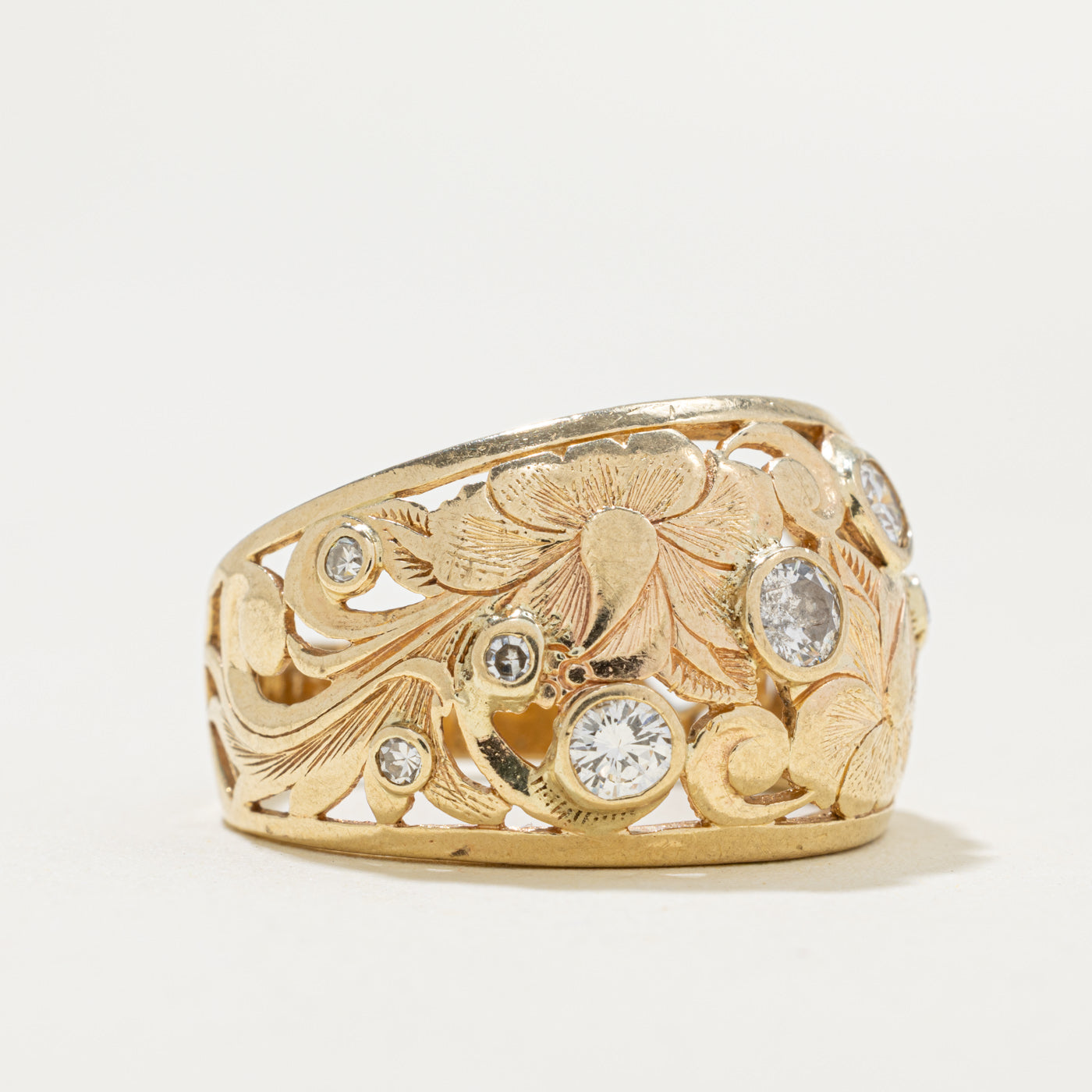 14k Scattered Diamond Openwork Floral Ring | 0.48ctw | SZ 8.25