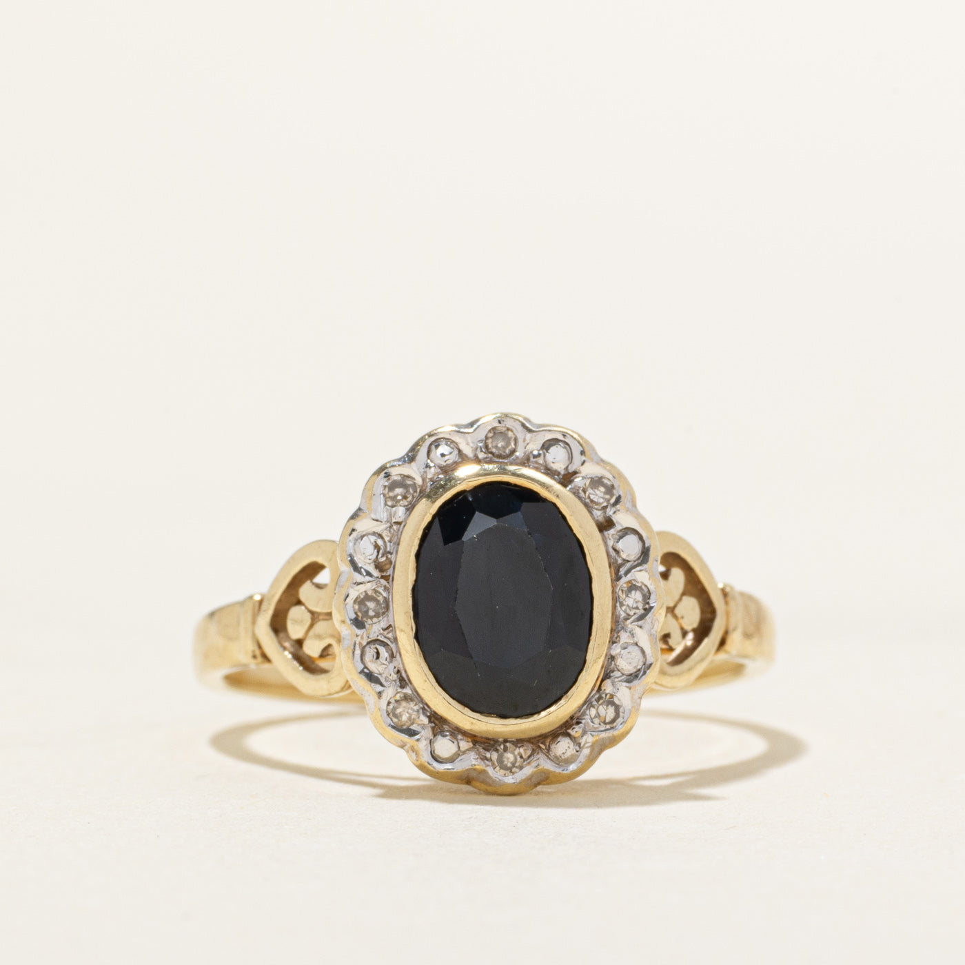 Bezel Set Sapphire & Diamond Halo Ring | 1.00ct, 0.04ct | SZ 7