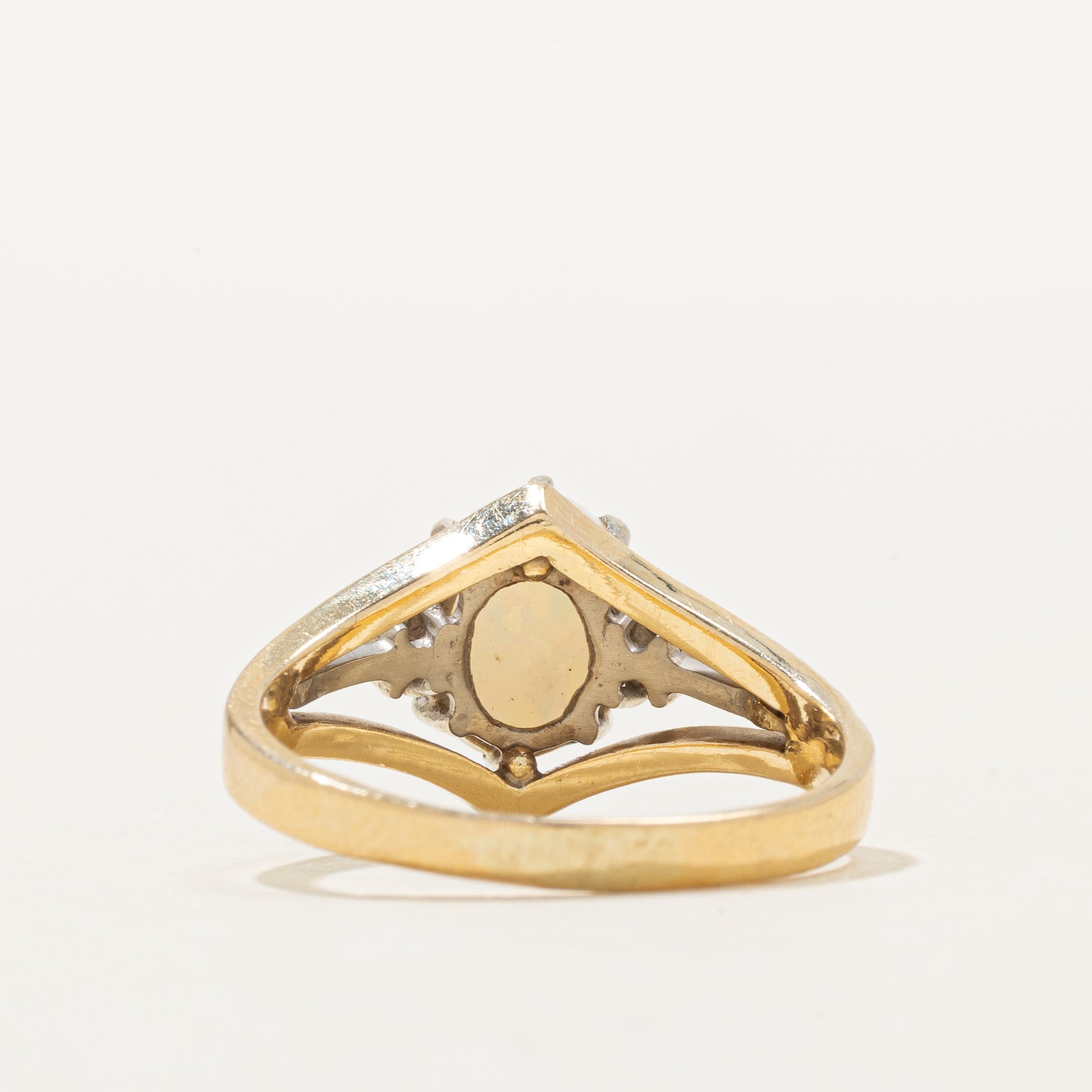 Cabochon Opal & Diamond Tapered Ring | 0.75ct, 0.06ctw | SZ 7.75