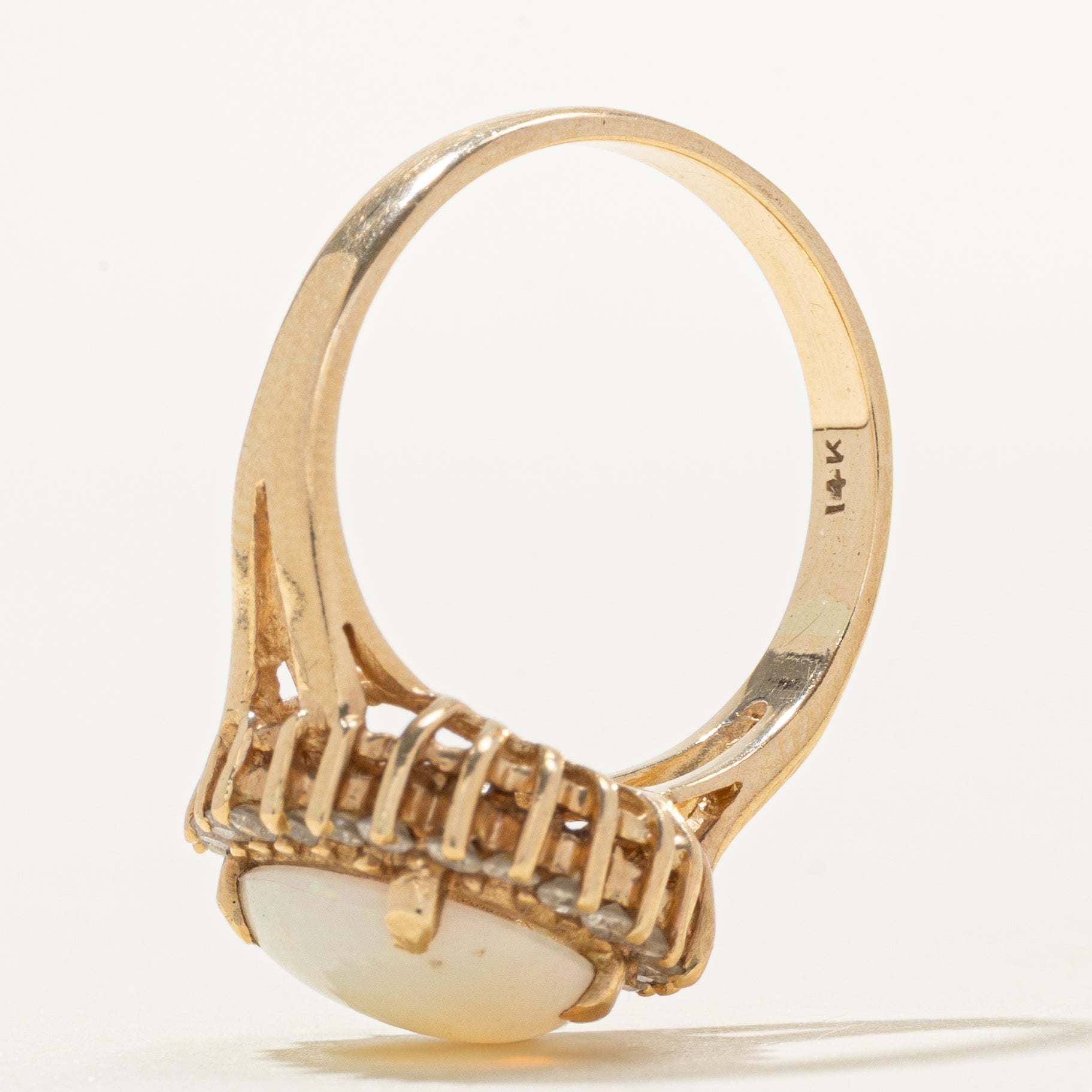 Cabochon Opal & Diamond Halo Petal Ring | 1.51ct, 0.22ctw | SZ 6.75