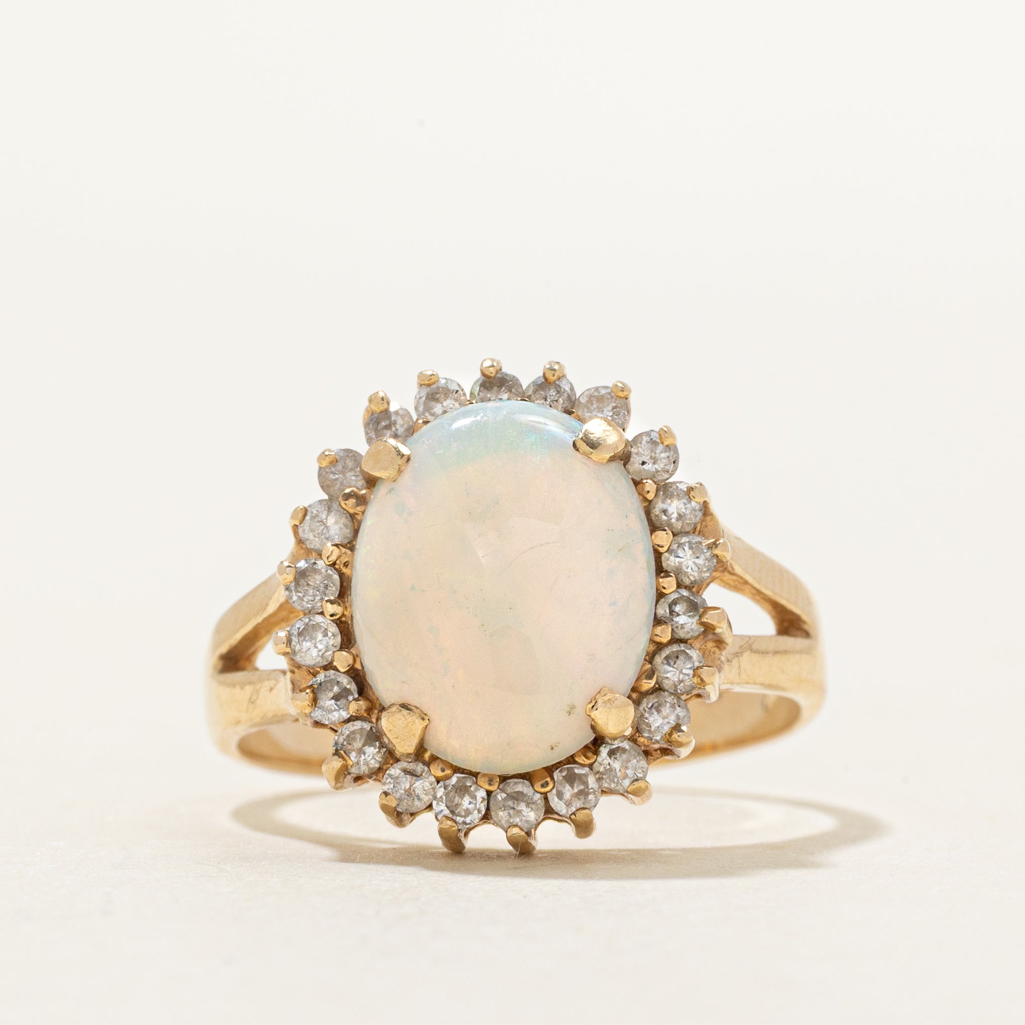 Cabochon Opal & Diamond Halo Petal Ring | 1.51ct, 0.22ctw | SZ 6.75