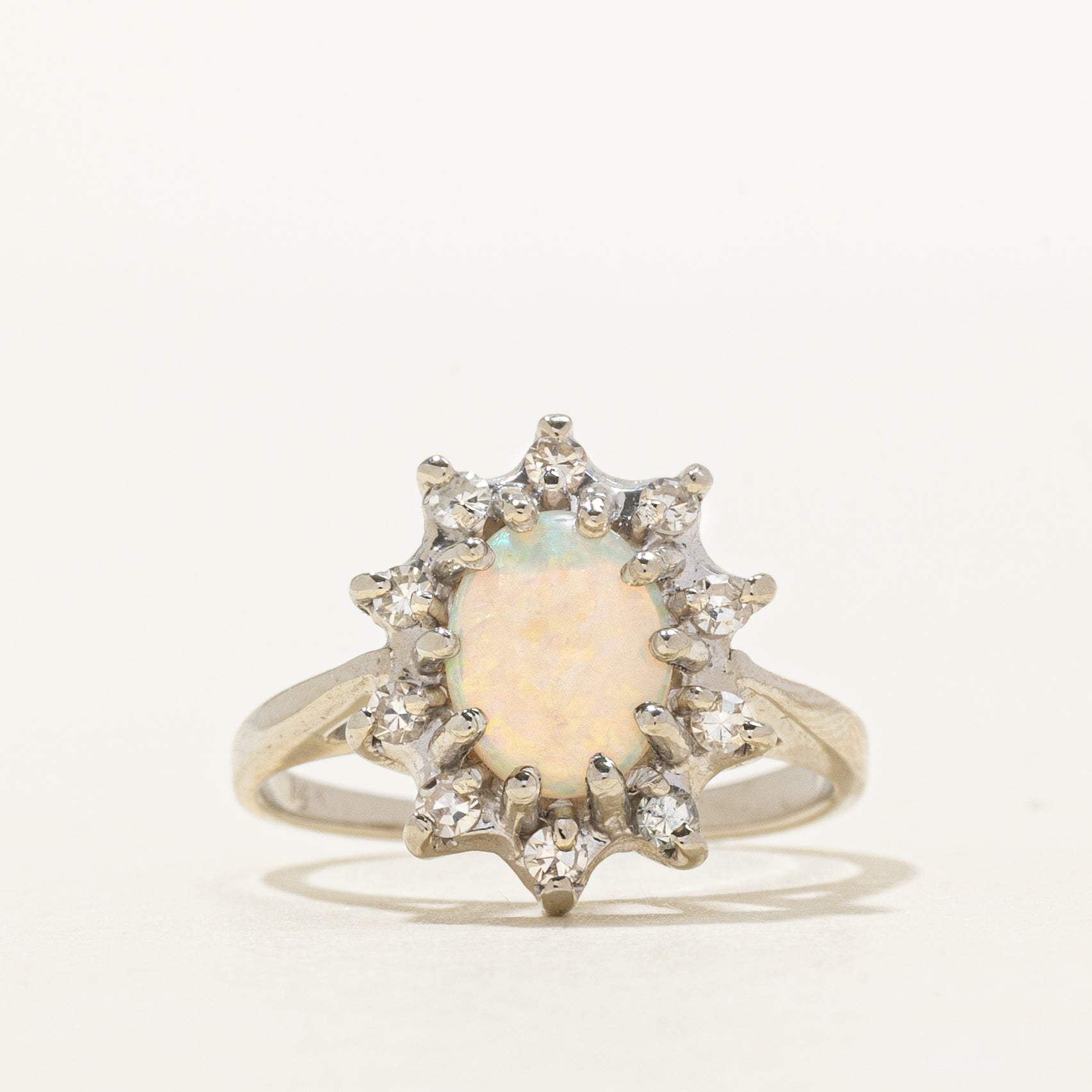 Cabochon Opal & Diamond Petal Ring | 0.52ct, 0.15ctw | SZ 4.5