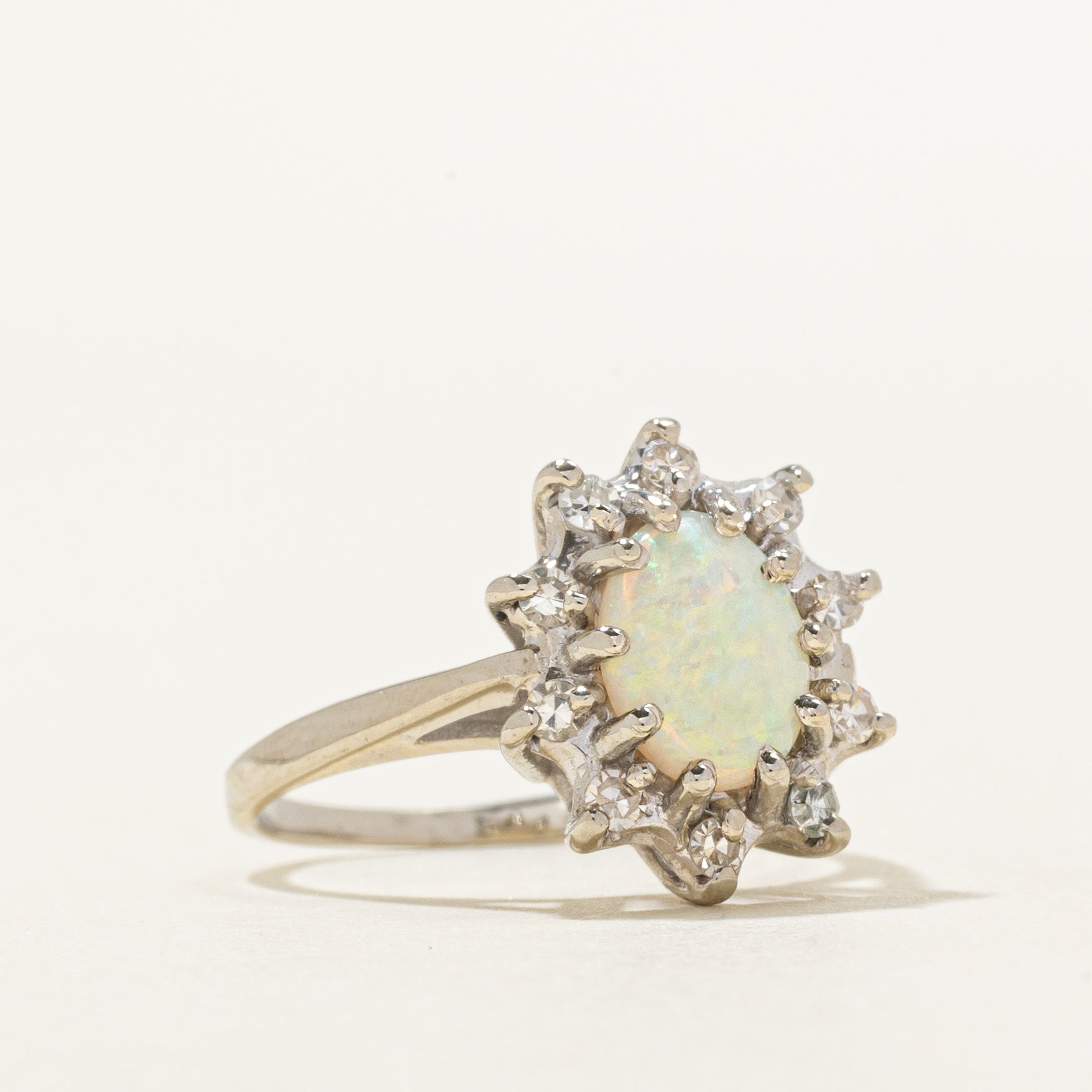 Cabochon Opal & Diamond Petal Ring | 0.52ct, 0.15ctw | SZ 4.5