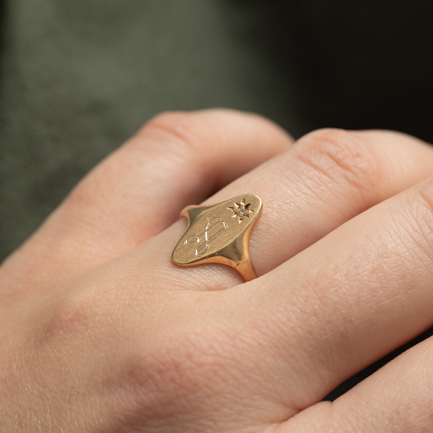 Diamond "A" Initial Signet Ring | SZ 6.75