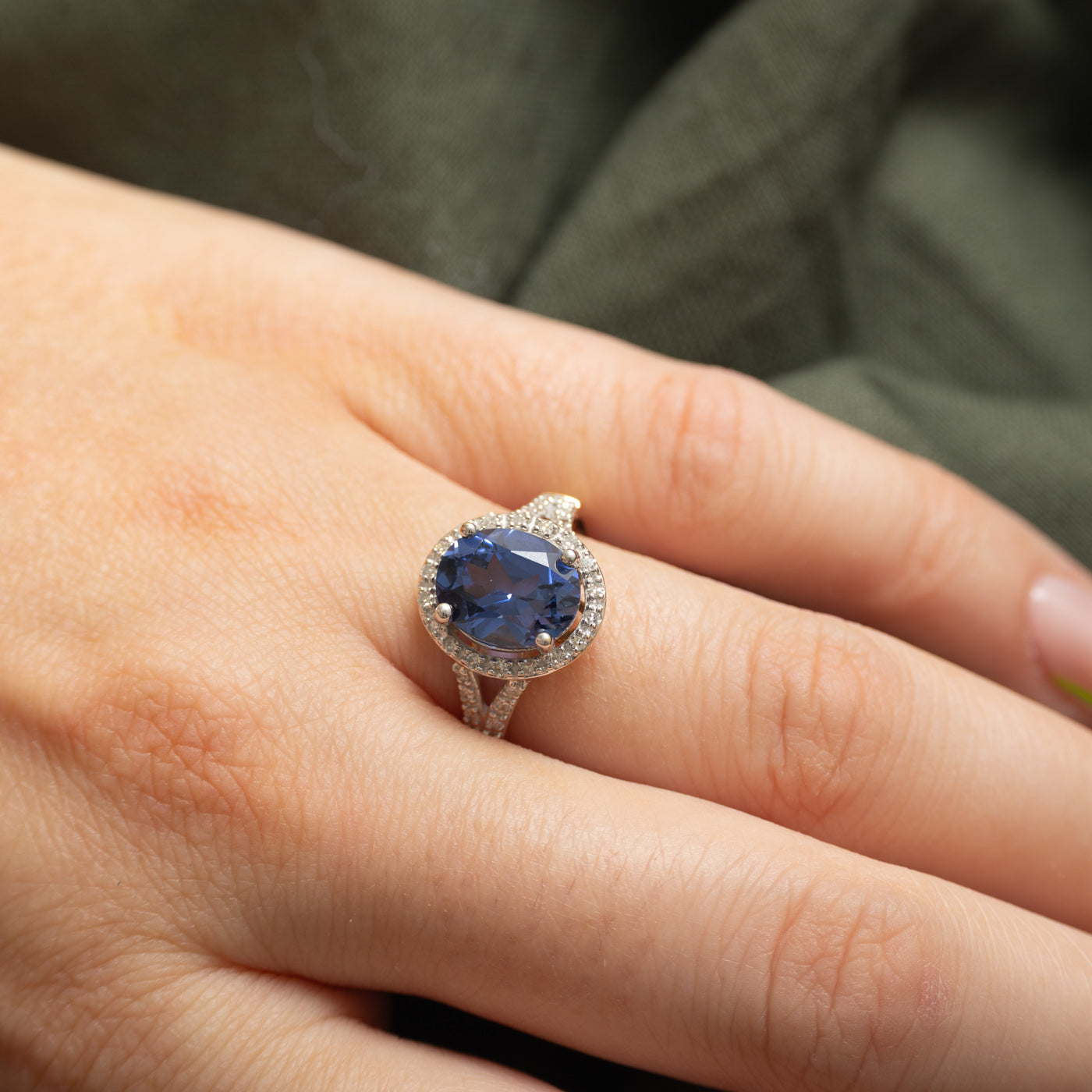 Synthetic Sapphire & Diamond Halo Ring | 3.60ct, 0.17ct | SZ 7.25