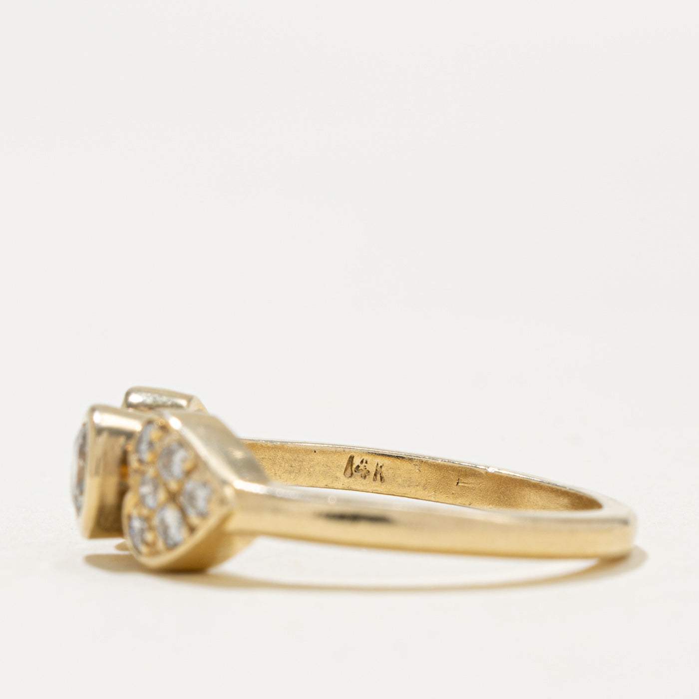 14k Bezel Set Diamond Heart Accented Ring | 0.37ctw | SZ 5