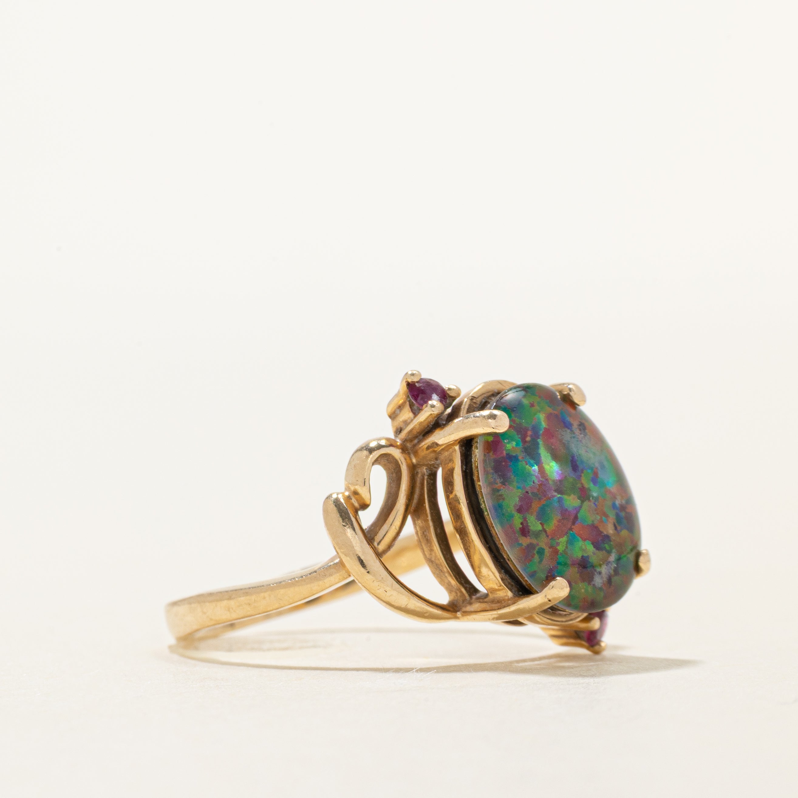 Cabochon Opal & Ruby Ring | 2.09ct, 0.05ctw | SZ 7.25