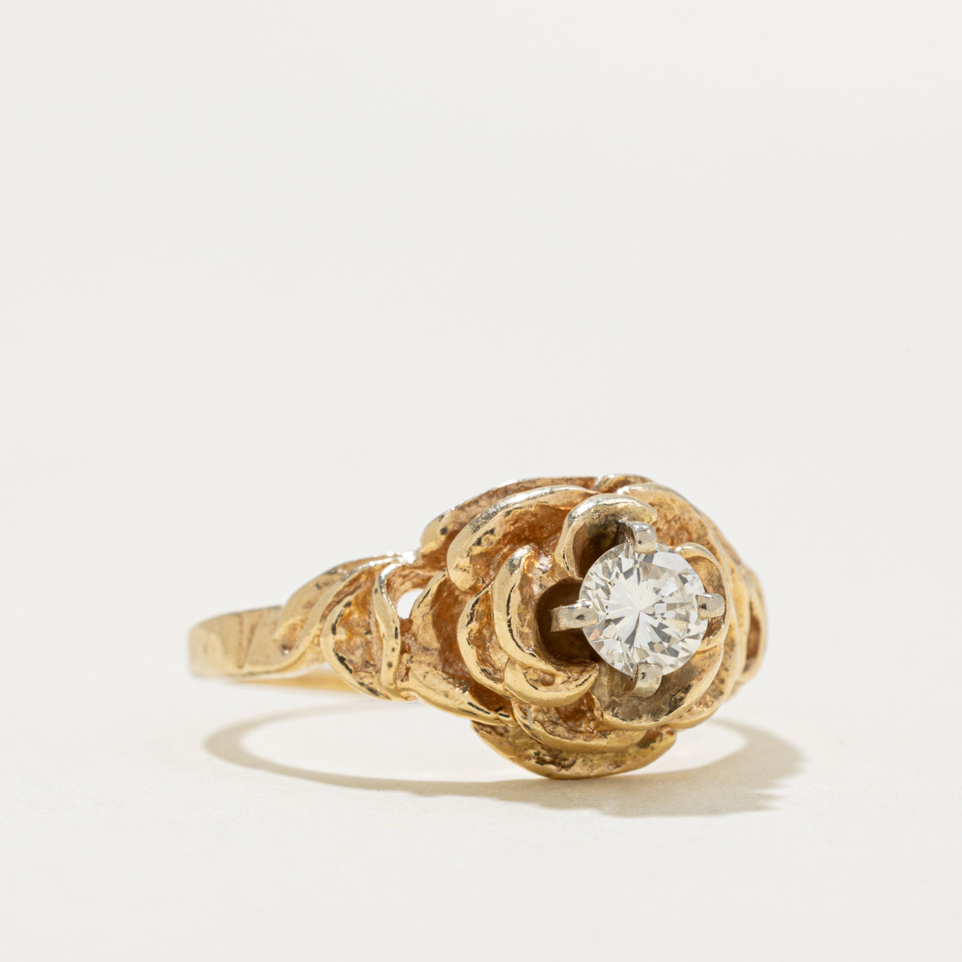 Retro Solitaire Diamond Nuggety Floral Ring | 0.30ct | SZ 6.5