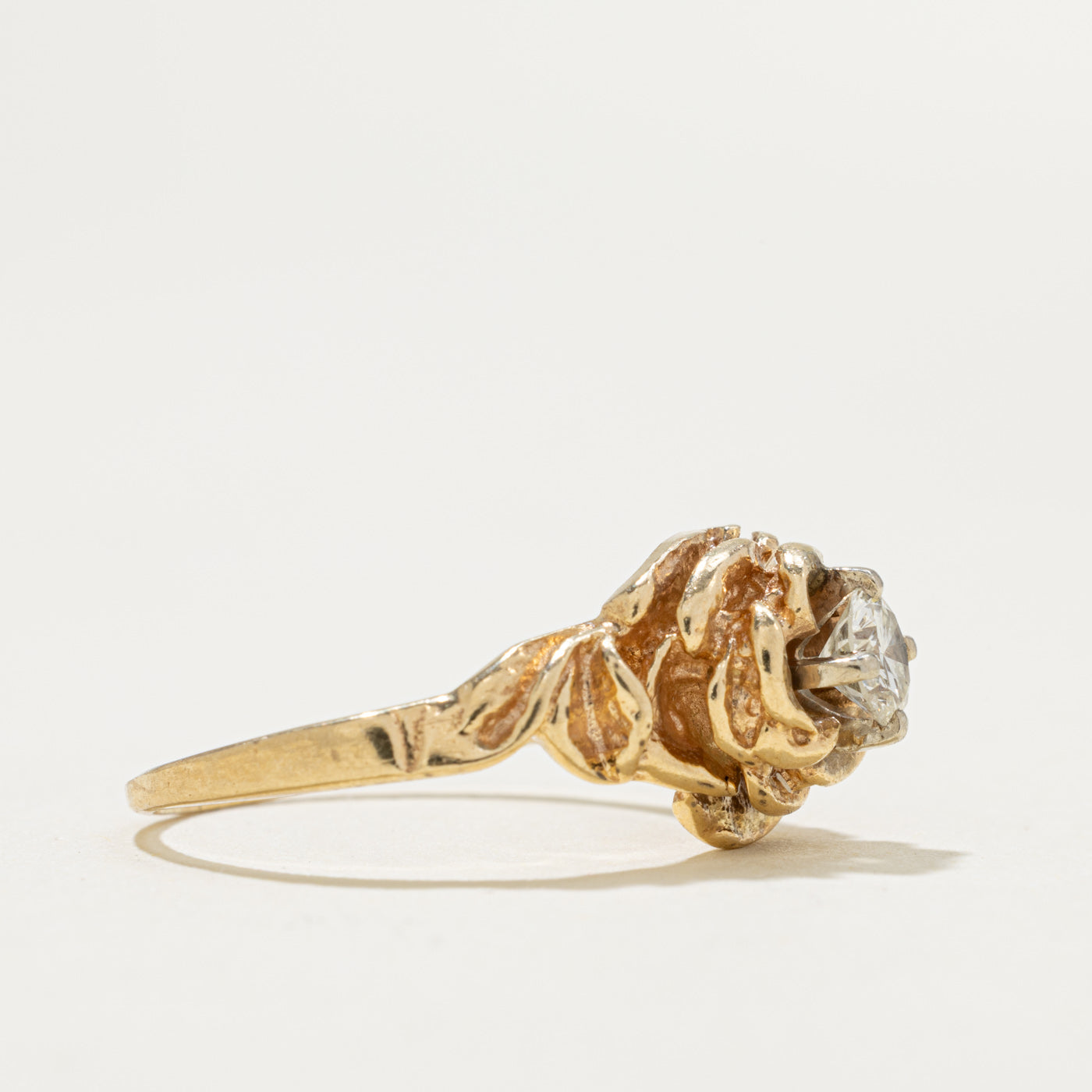 Retro Solitaire Diamond Nuggety Floral Ring | 0.30ct | SZ 6.5